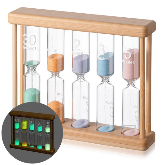 Halloscume Glow in The Dark Sand Timer 0.5/1/2/3/5 Wooden Sand Glass Luminous Hourglass Creative Timing Tools for Decorations Brush Teeth Home Office Cooking Classroom
