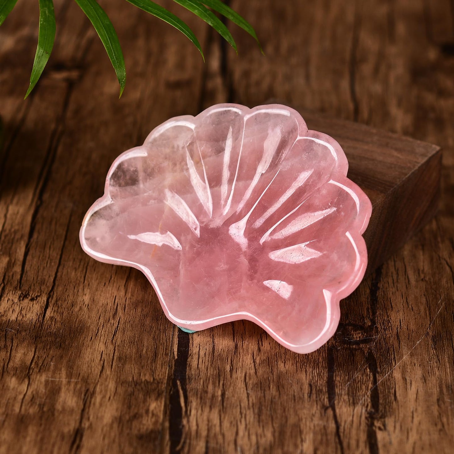 JIC Gem Rose Quartz Crystal Bowl Shell Shape Crystals and Healing Stone Decorative Bowl Jewelry Tray Home Office Decor
