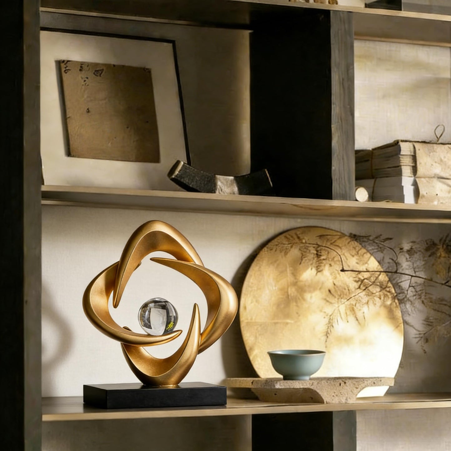 AWNR Gold Abstract Sculpture House Decor Aesthetic - Home Décor Accents for Nightstand, Shelves, Dining Room, Entryway Table, Office, Desk Accessories (Gold C)