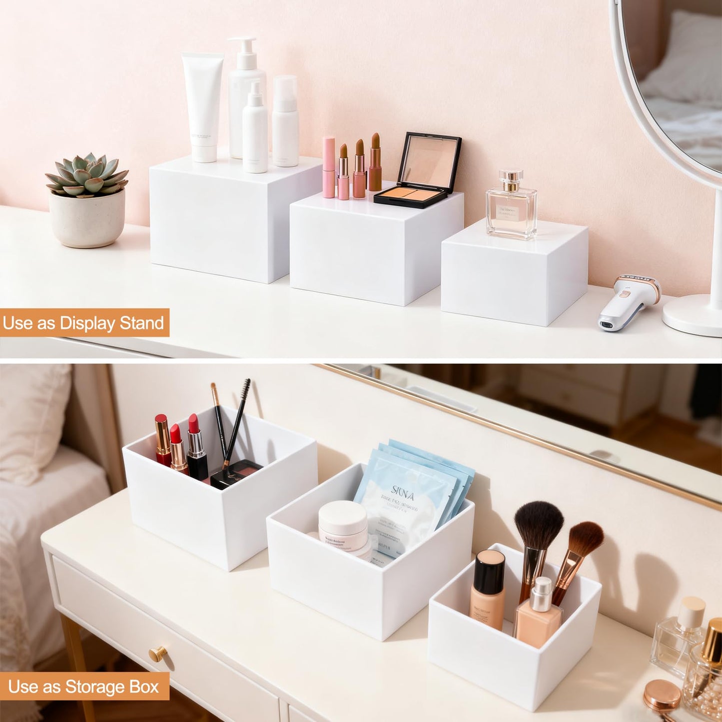 6 Pcs Acrylic Buffet Risers, 3x4x5x6x7x8 Inch Food Risers for Buffet Table, Catering Dessert Cake Holder for Party, Collectibles Jewelry Display Shelf, Stackable Cube Boxes Display with Hollow Bottoms