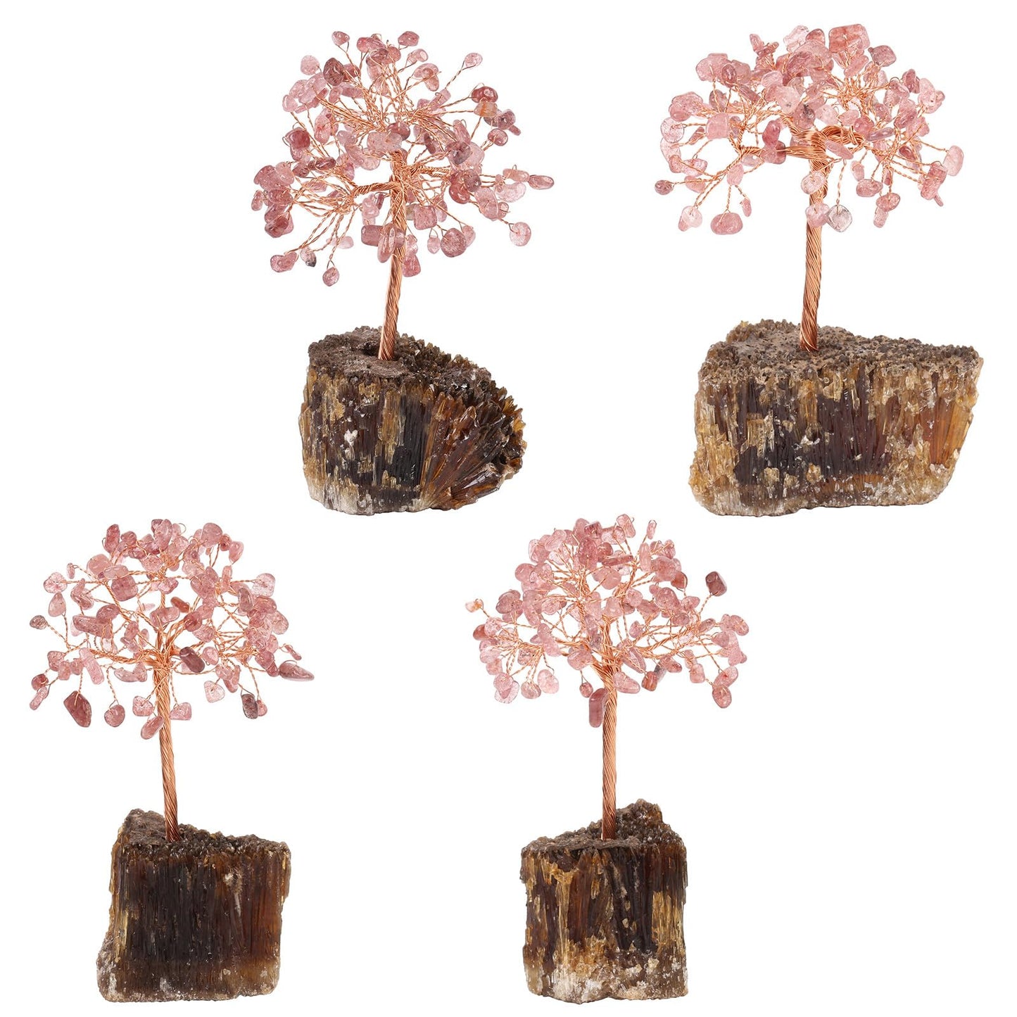 Rockcloud Handmade Strawberry Quartz Crystal Tree with Amber Calcite Base