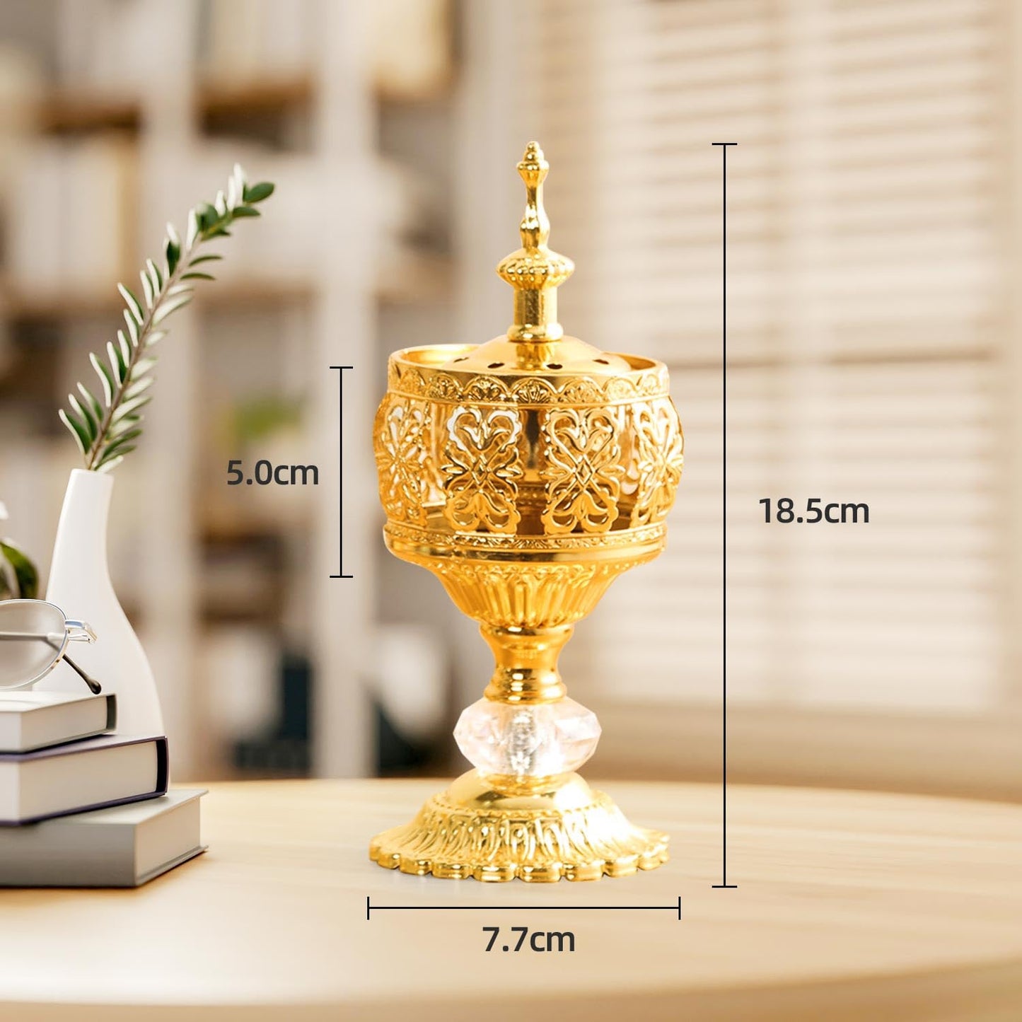 Xisakaca Gold Incense Burner Holder, Bakhoor Frankincense Charcoal Censer Resin Stand with Tongs, Ideal for Aromatherapy Yoga Spa, Home Christian Church Decor