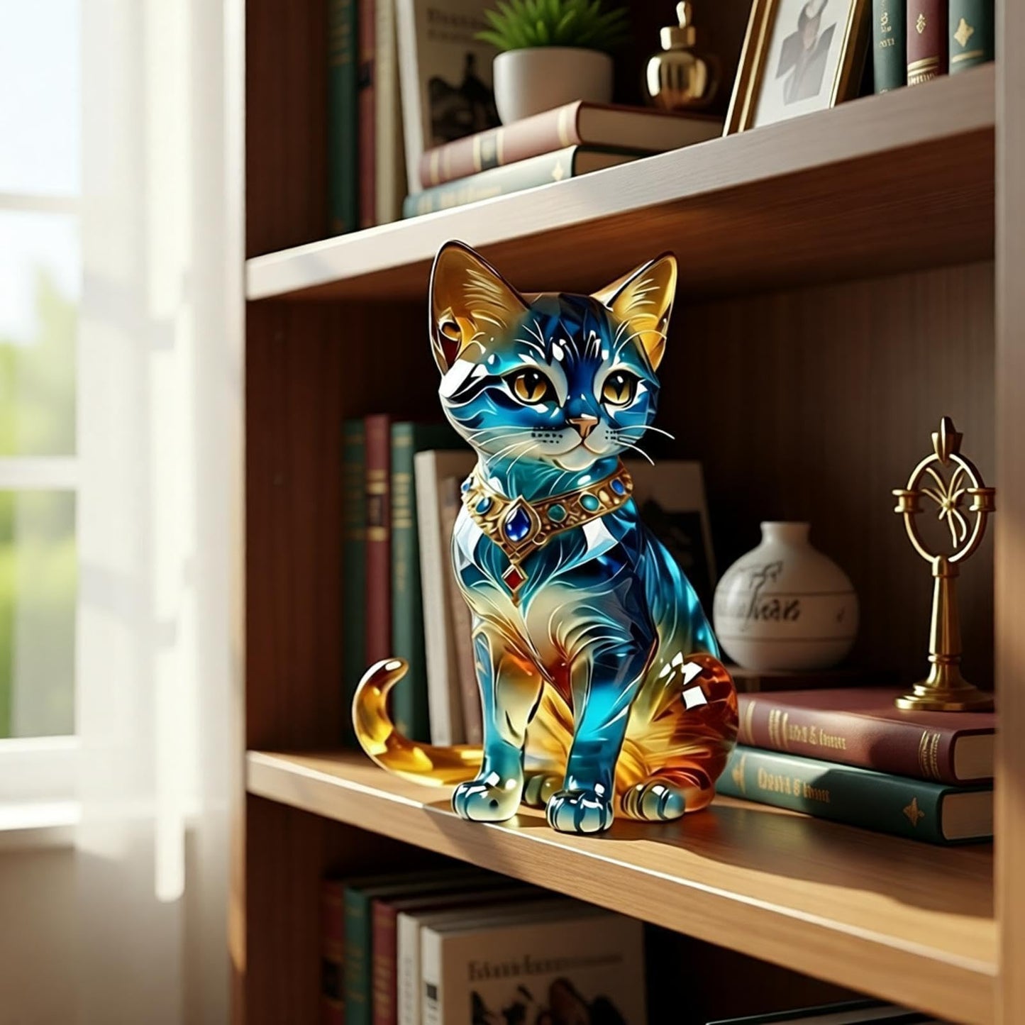 YUEYINGMG Desktop Ornament, Acrylic Fairy Tabletop Decoration, 2D Flat Elf Desktop Art Statue, Creative Decoration for Home Table Top Bedroom Living Room Study Room Office Decor (Blue-Cat)