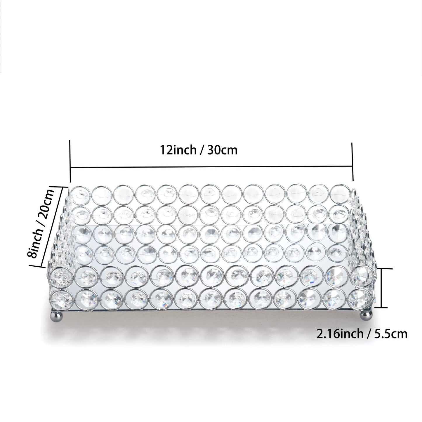 Feyarl Crystal Vanity Makeup Perfume Tray Ornate Jewelry Trinket Organizer Cosmetic Decorative Tray Skin Care Storage for Home Dressing Table Wedding Decoration(Rectangle 12" x 8")