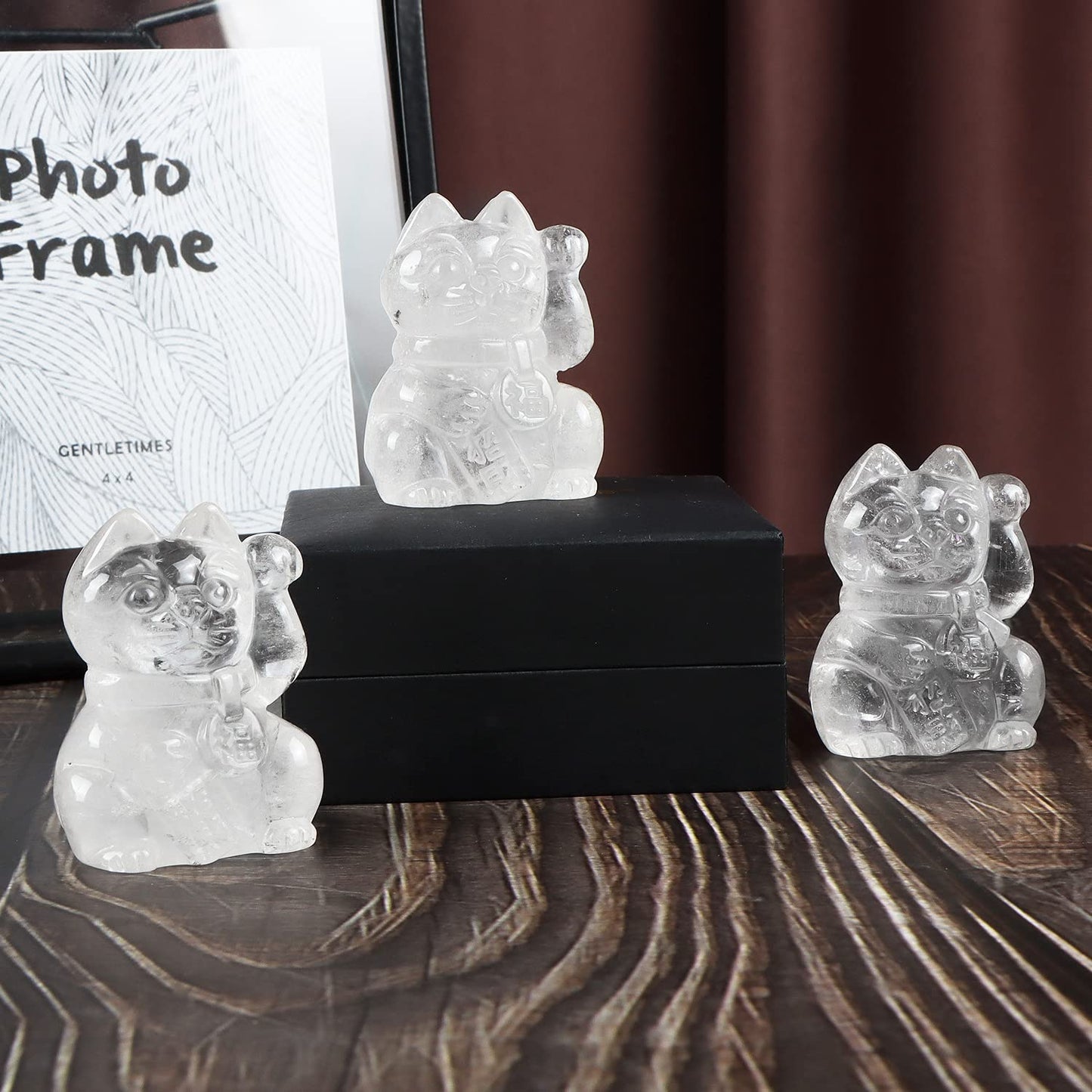 Artistone Clear Quartz Crystal Maneki Neko Money Feng Shui Fortune Lucky Cat Collectible Figurine Gemstone Sculpture for Attract Wealth Good Luck Home&Shop Decorations