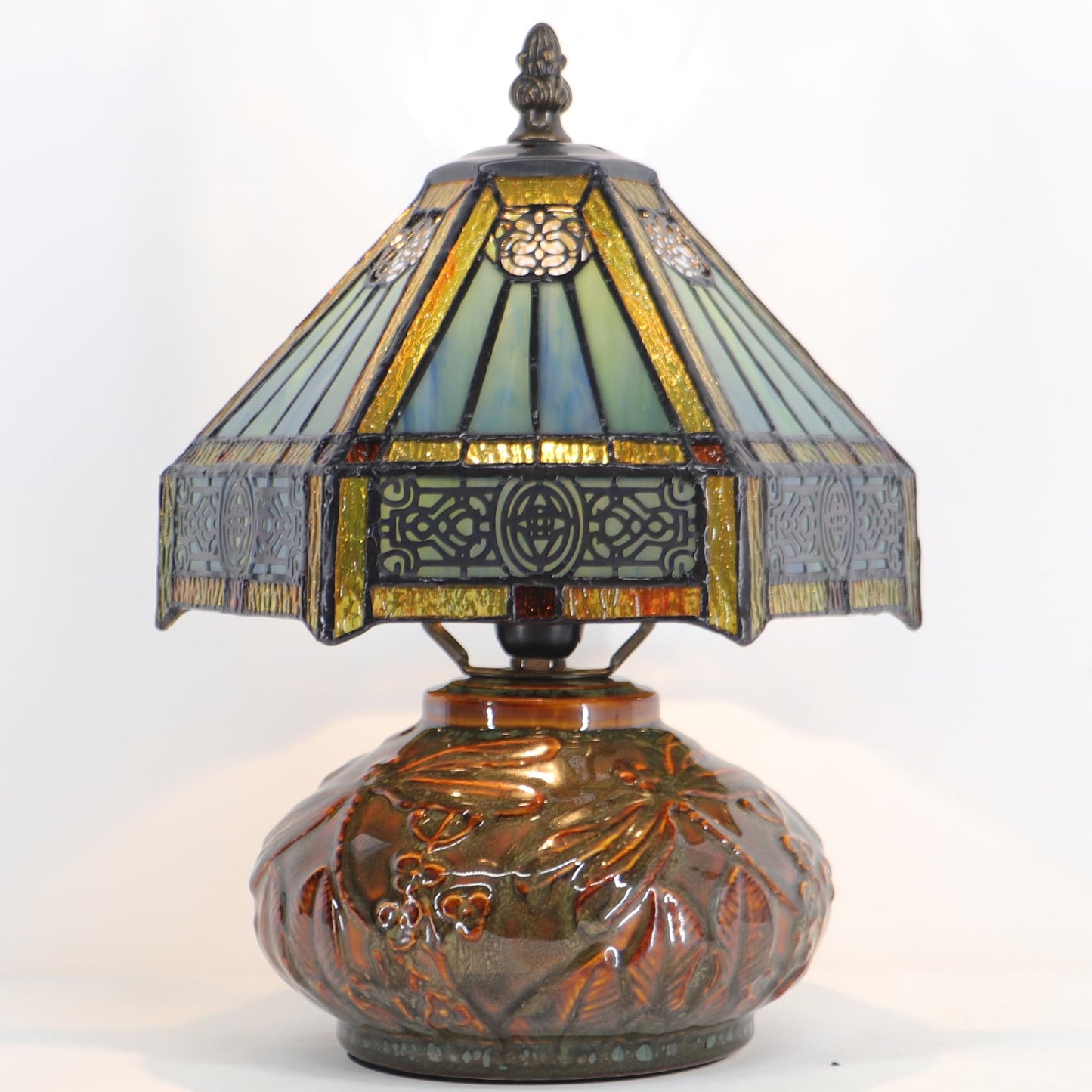 HZYFFYU Small Tiffany Table Lamp Mini Mushroom Stained Glass Lamp Memory Sympathy lamp 8X11 Inch (Hexagon Mission Style)