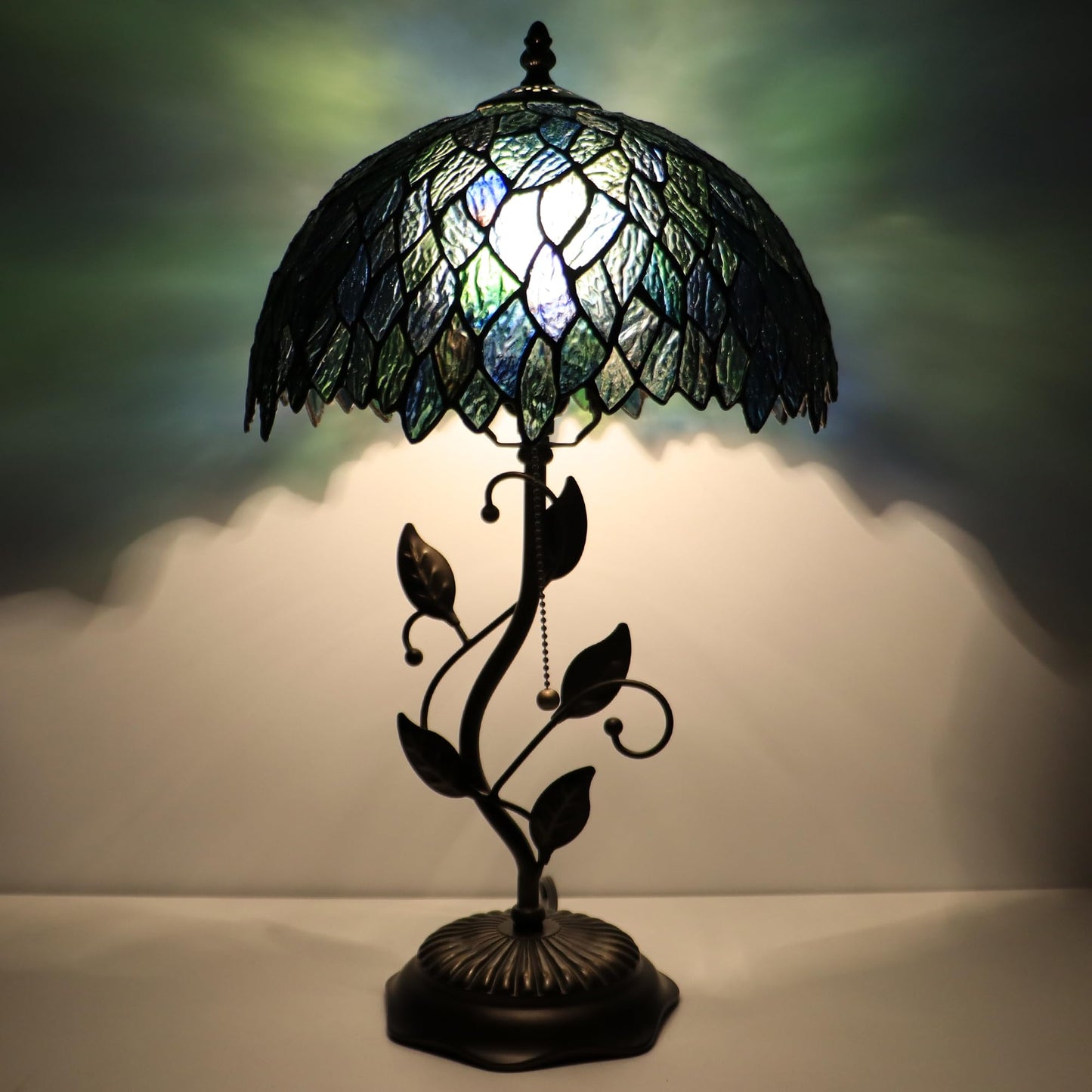 MQYXH Tiffany Style Multicolor Leafage Stained Glass Table Lamp 19 Inch