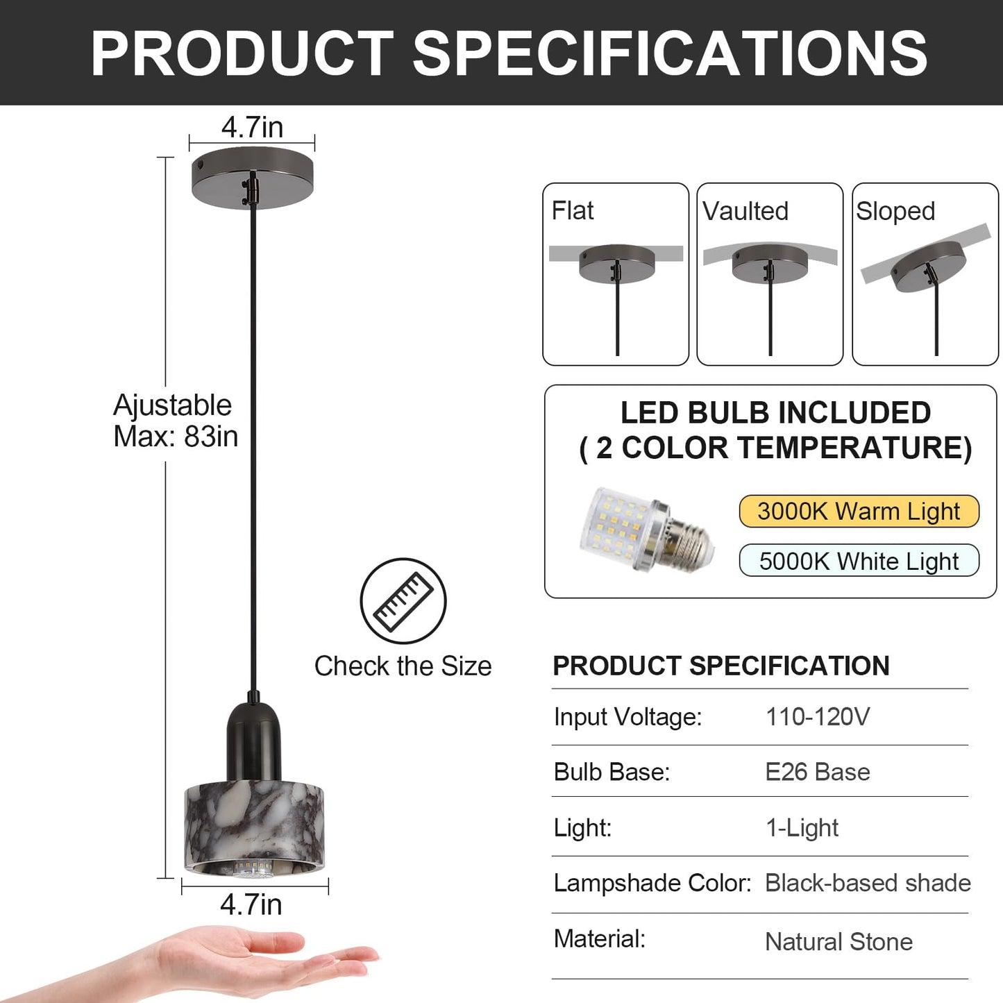Fivemengo Natural Stone Pendant Light 4.7in, Mini Wabi Sabi Pendant Light 2 Pack, Mini Nordic Hanging Stone Lamp Lighting Fixture for Dining Room Bedroom Corner (Bulb Included)
