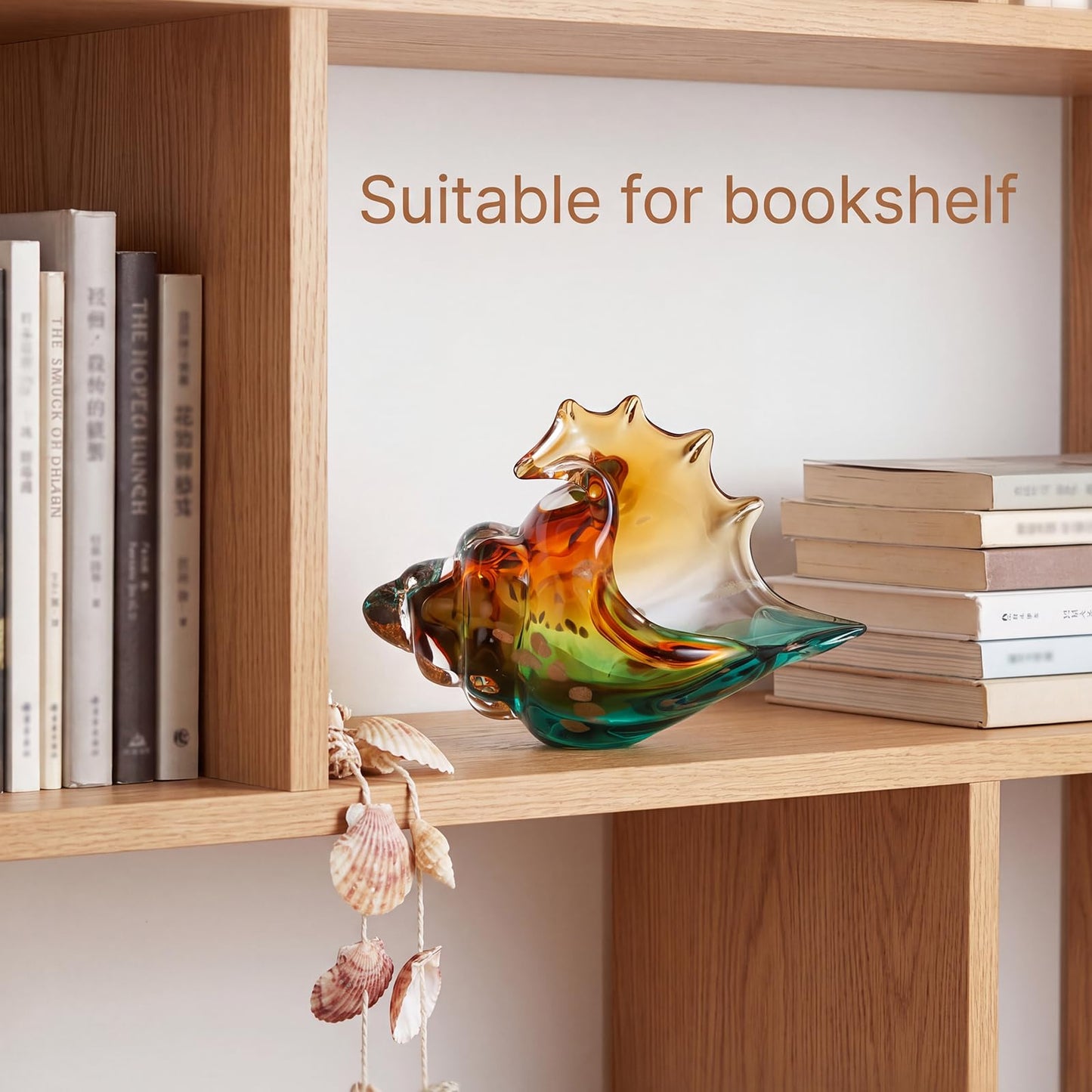 Hand Blown Glass Seashell Statue for Coastal Home Decor, Glass Sea Shells