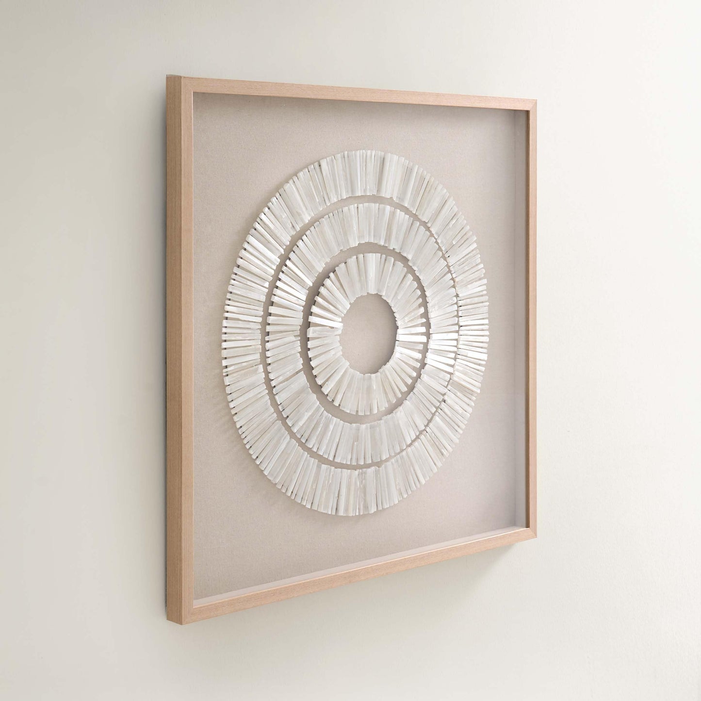 Z Gallerie Selenite Wall Art Circular Layered Pattern Natural White Beige Framed Decor
