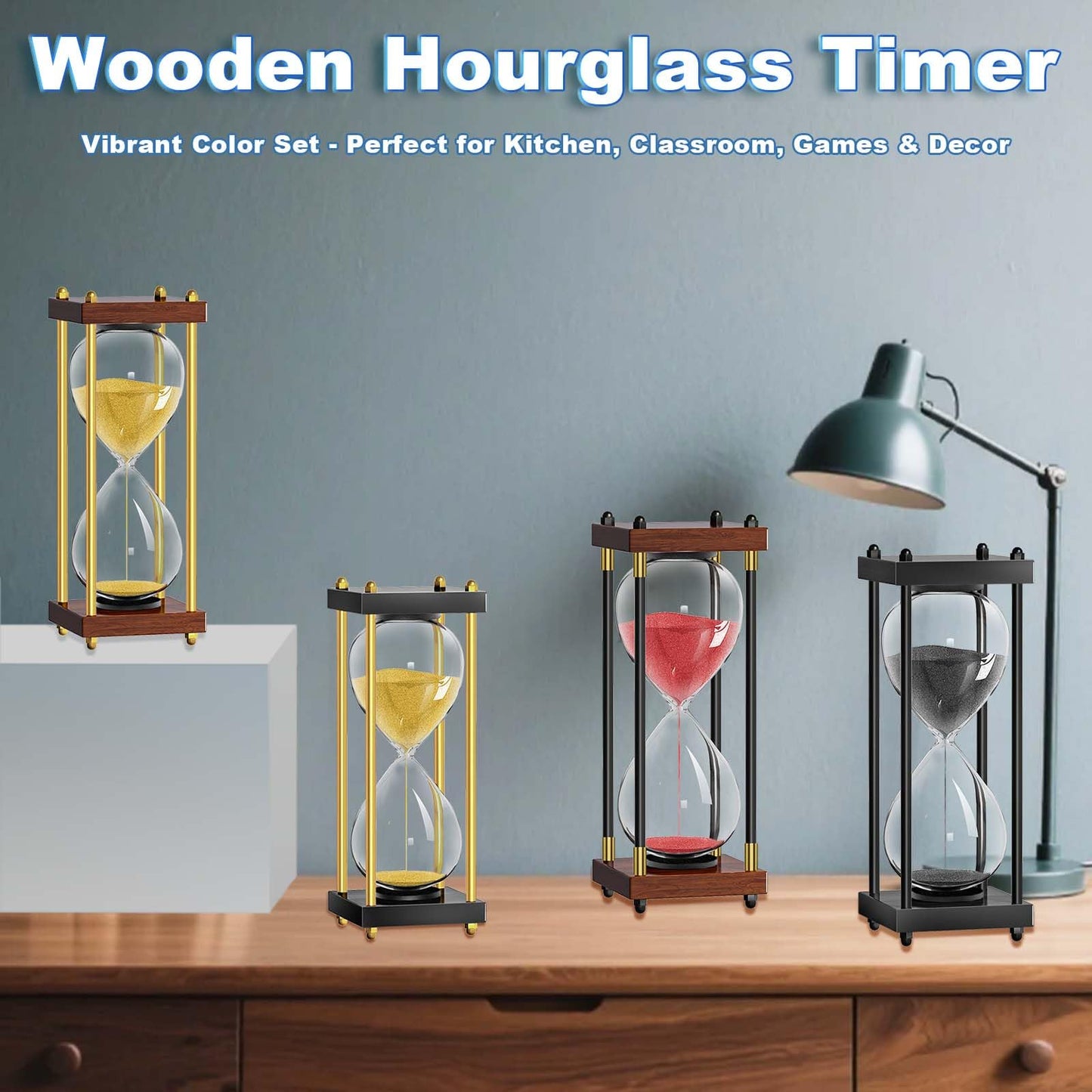 60 Minutes Hourglasses Timer: Large Black Wooden Gold Sand Timer Clock, Reloj De Arena 1 Hora, Sand Watch 60 Min, 1 Hour Sandglass for Home Office Desk Decorative (Gold Sand)