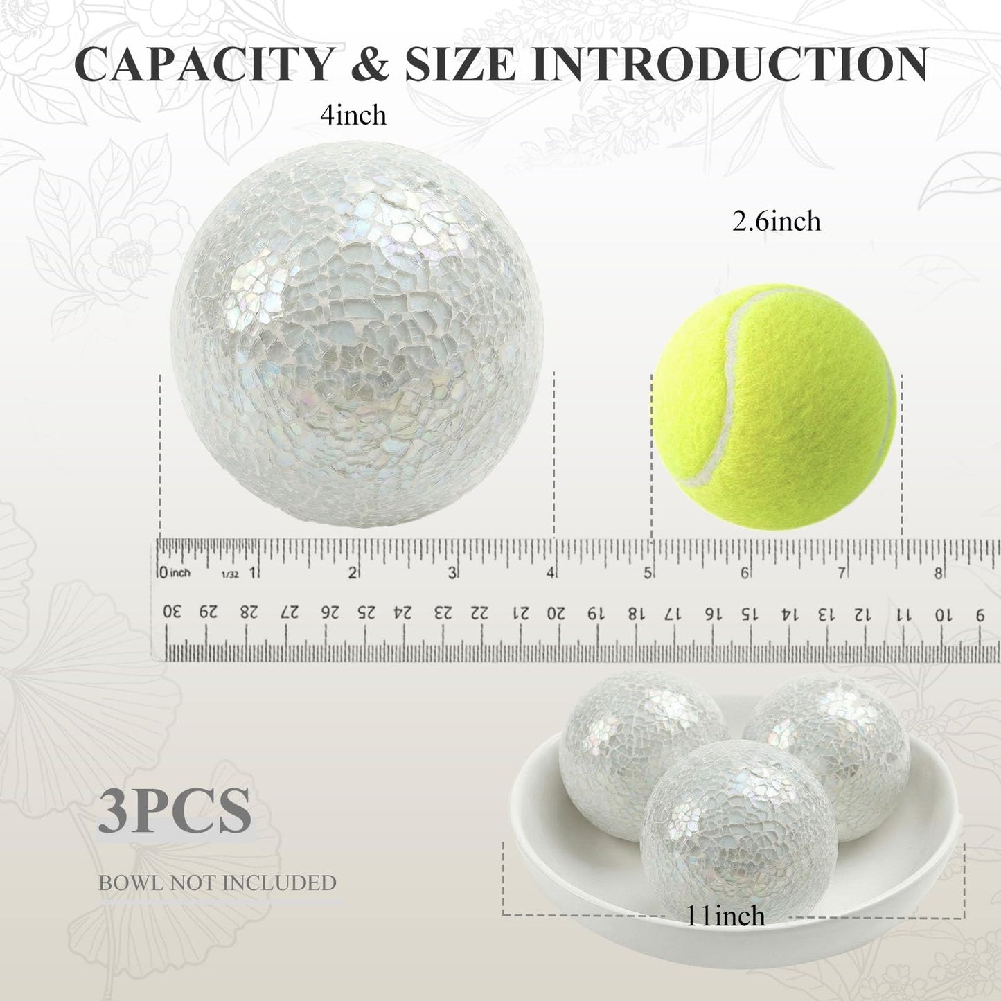 DomeStar 3PCS Decorative Balls for Bowls, 4 Inch White Orbs Glass Balls for Centerpiece Bowls Mosaic Sphere for Home Decoration Dining Table