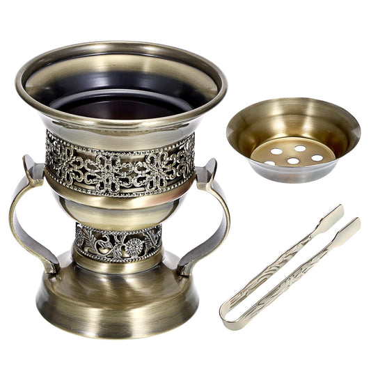 JUXYES Vintage Incense Burner Holder with Ash Catchers and Tongs, Metal Censer Antique Charcoal insencents Burner Zinc Alloy Spiritual Aromatherapy Yoga Meditation Retro Home Decoration