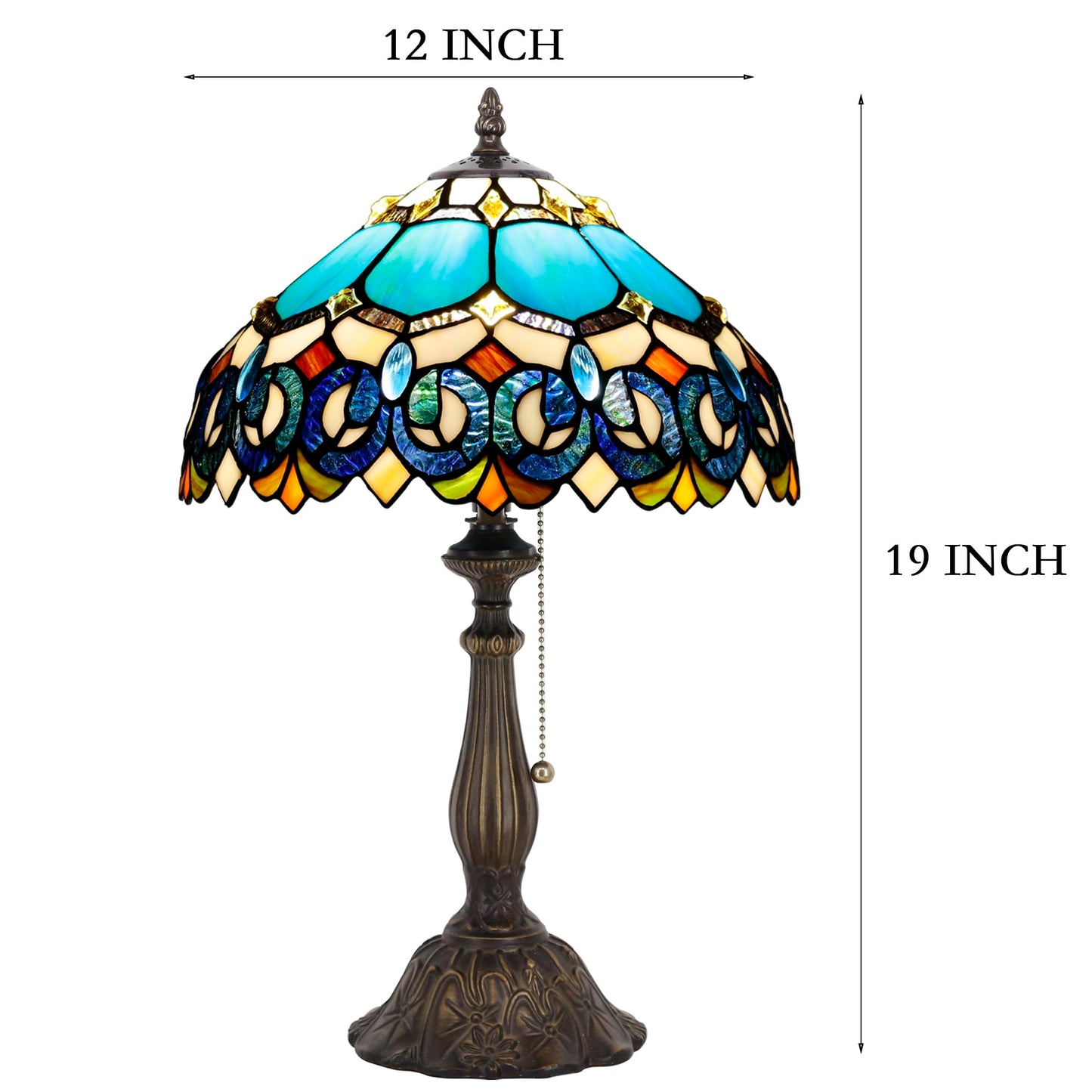 ZJART Tiffany Table Lamp Stained Glass 12X12X19 Inch Blue Jewelry Baroque