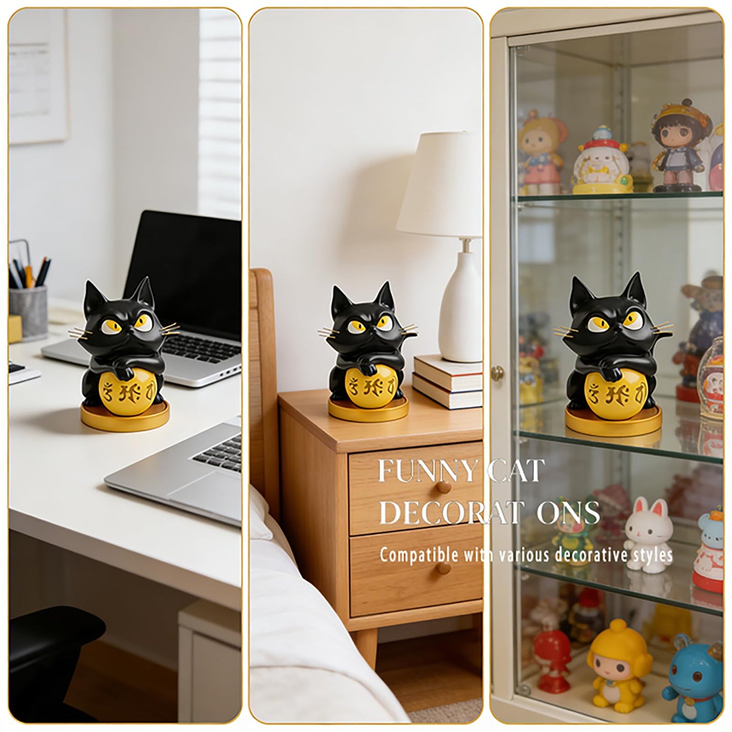 AohaiNova Black Cat Statue Destress,Emotional Support Desk Cats Figurines