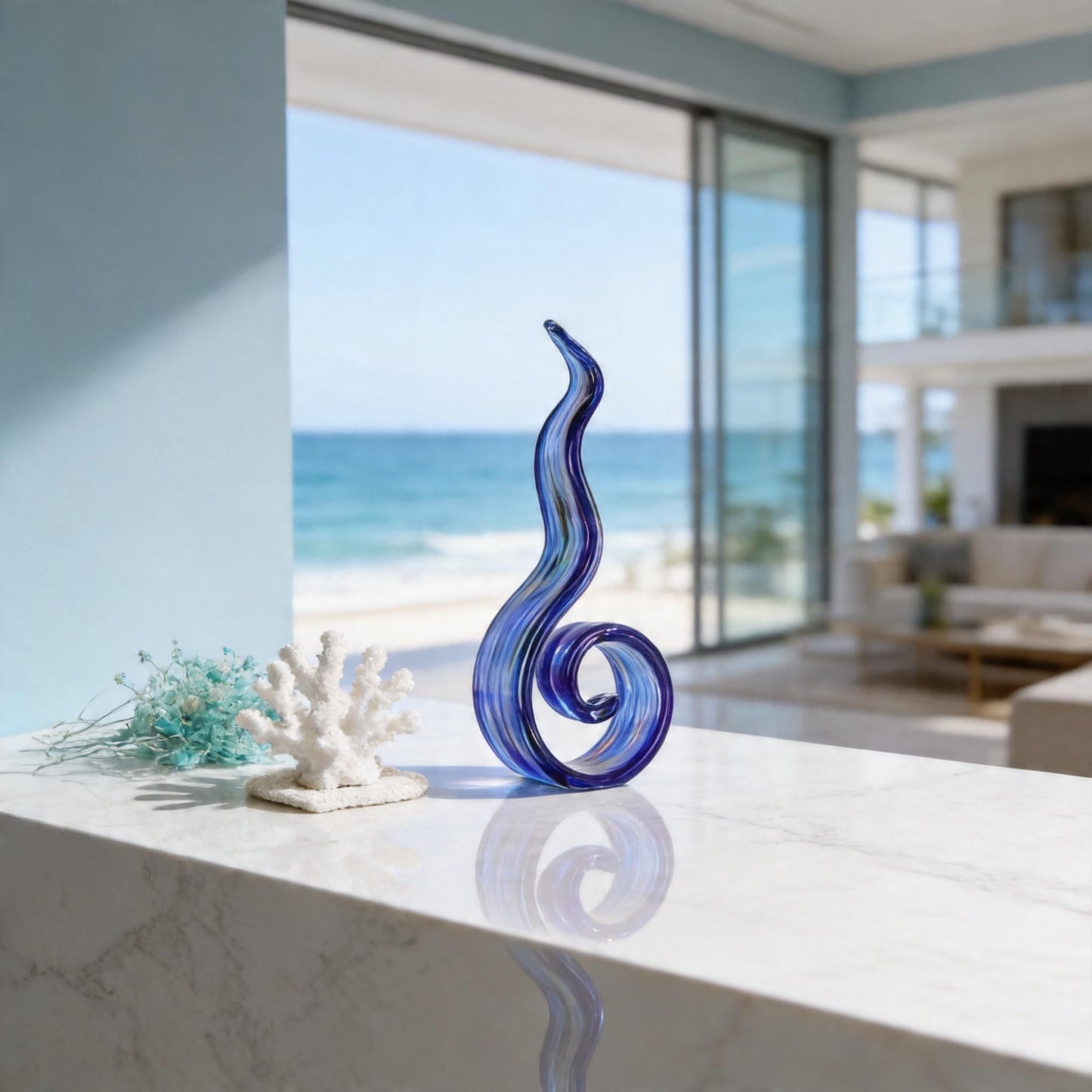 DOVDOV Hand Blown Glass Sculptures, Abstract Glass Figurines, Blue Glass Art Decorations Perfect for Decorating Coffee Tables, TV Stands, vanities, entryways, Offices, and Bookshelves.