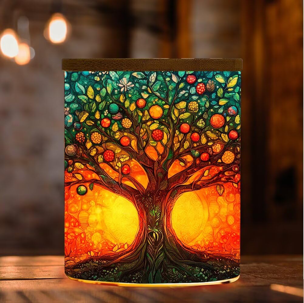 Stained Glass Tree of Life Tea Light Candle Holders, Memorial Tealight Candlesticks Votive Candle Holder, Tree of Life Battery Operated Tea Light Jar Home Decoration, 3.5"x2.8"