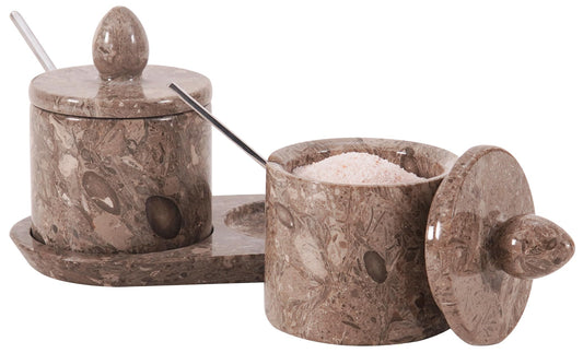Marble Salt Cellar with Lid and tray 4 Inch Oceanic Handmade Salt Container, Set of 2 Seasoning Jars, Spice Storage Containers for Kitchen Countertop, Sugar Bowl
