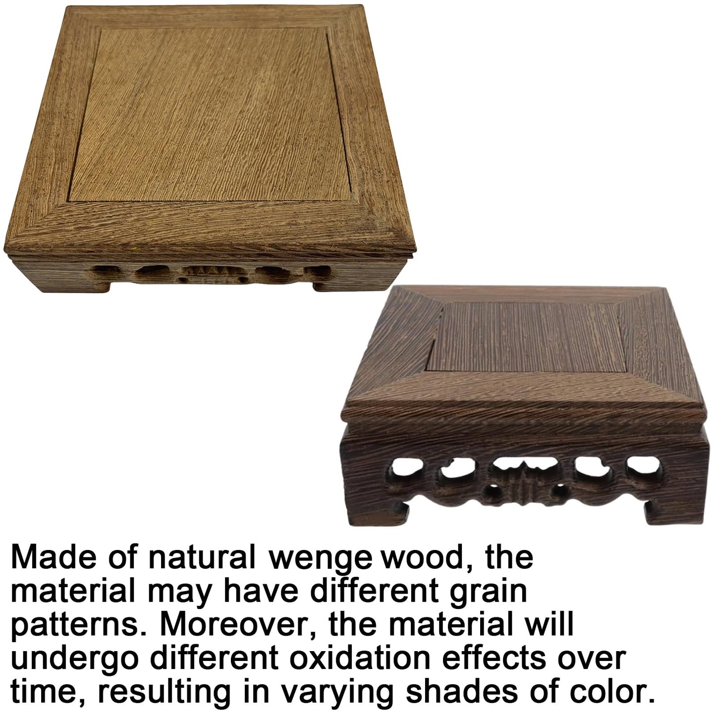 LC LICTOP Oriental Wenge Wood Display Stand, 5.5 Inch Square Wooden Pedestal Base, Carved Wood Riser for Vase, Teapot, Trophy, Fishbowl, Home Decoration