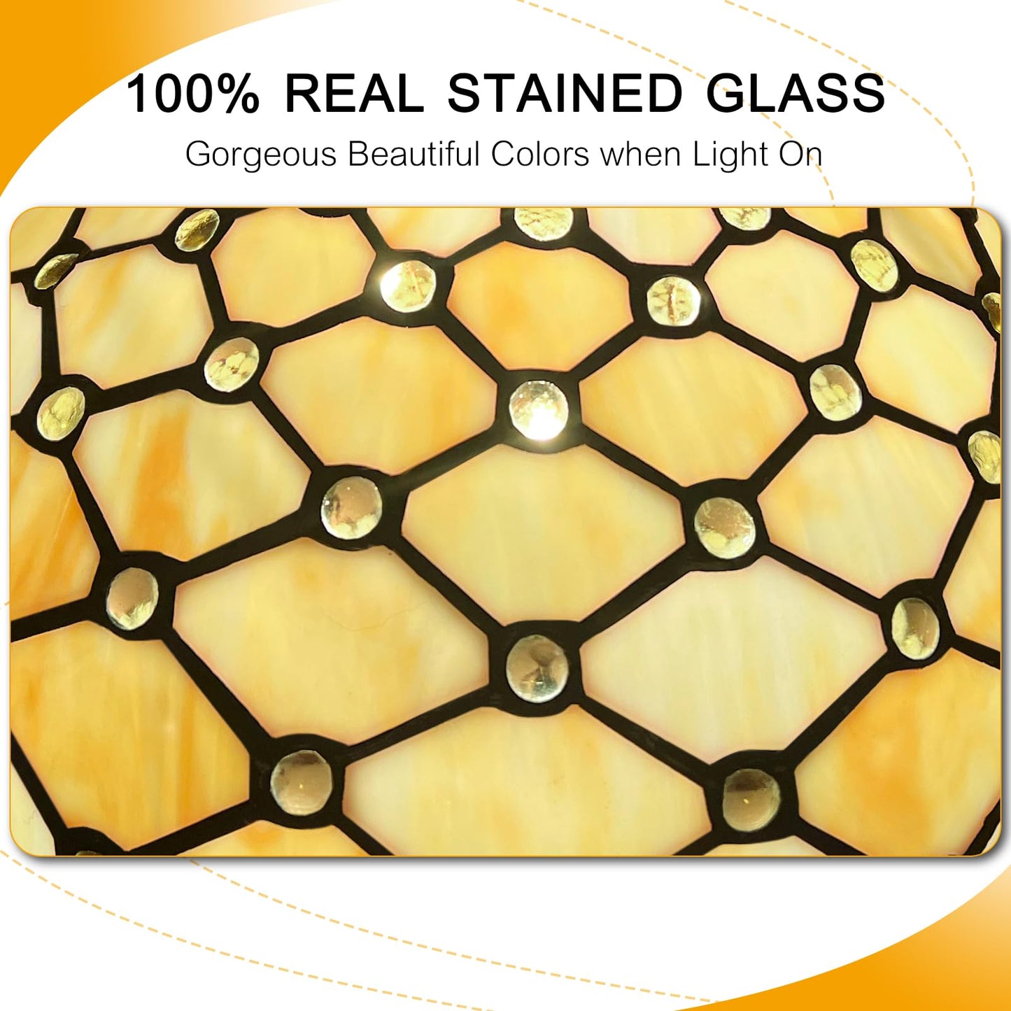 Capulina Tiffany Lamp Yellow Beads Stained Glass Table Lamp 12x12x19 Inches
