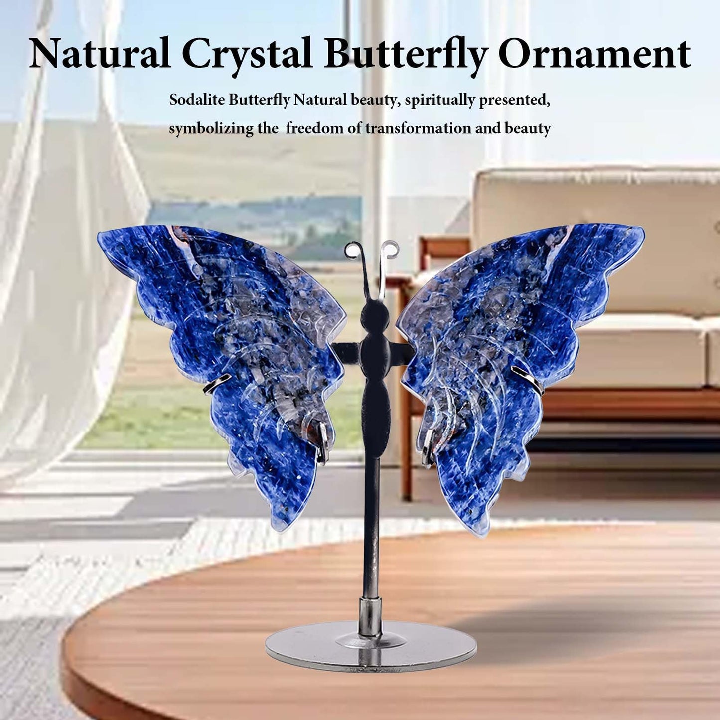 Apengshi Crystal Butterfly Ornament, Amethyst Agate Wings, Home Office Tabletop Decor (Sodalite)