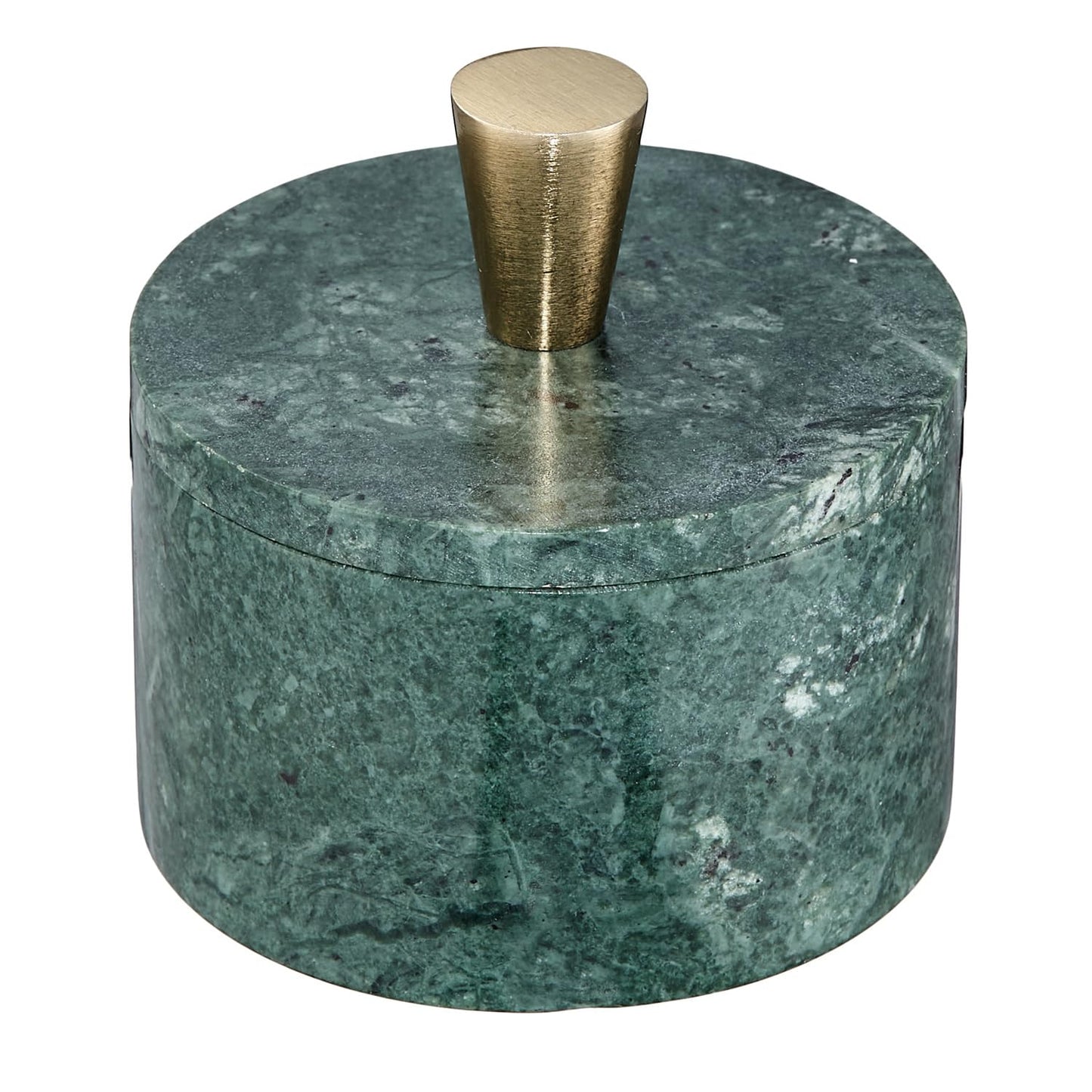 Queenza Green Marble Salt Cellar with Lid & Brass Knob - Natural Marble Spice Container for Kitchen Countertop, Gourmet Salt Holder, Small Decorative Storage Box, Gift for Home Chef