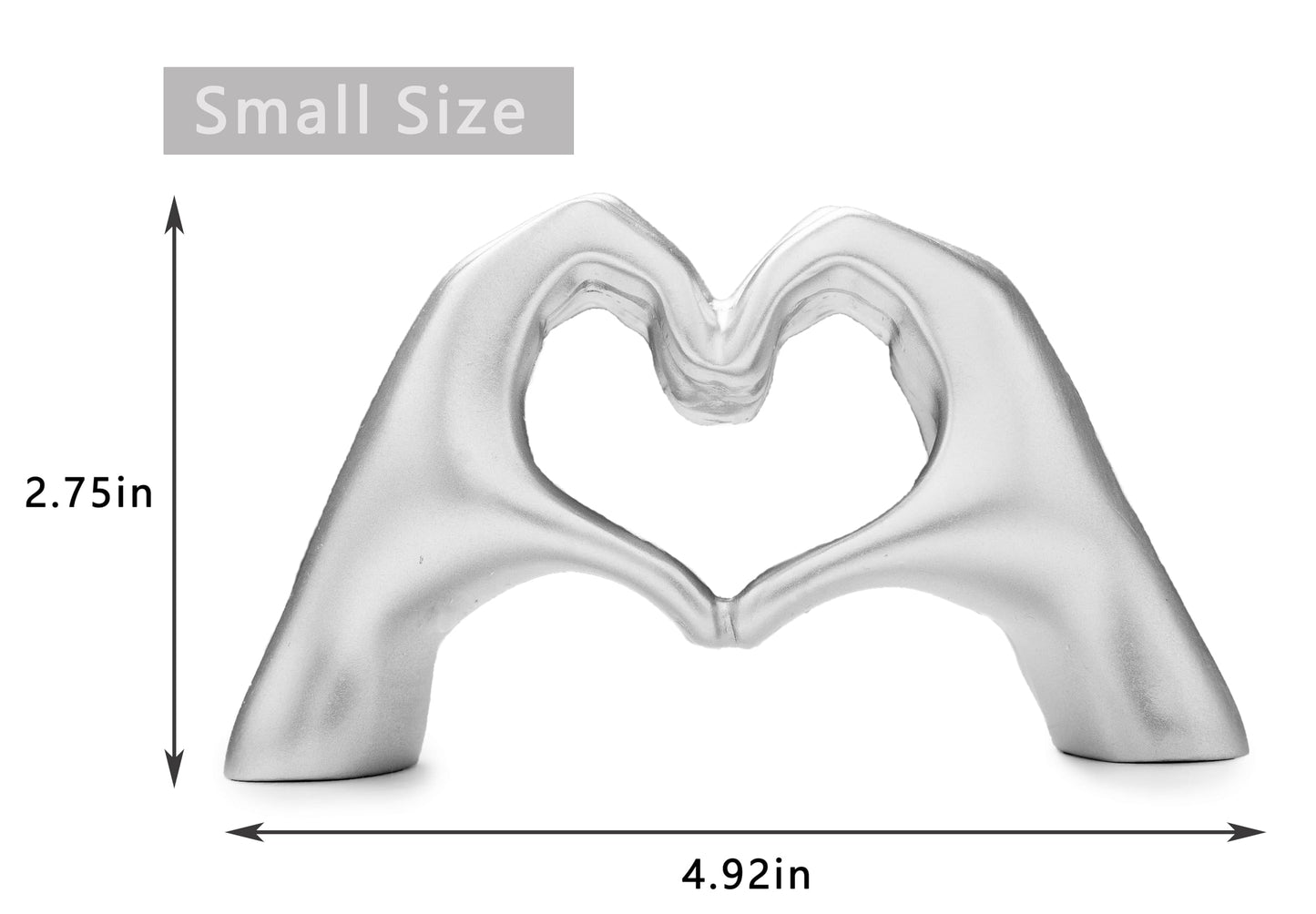 Small Heart Hands Sculpture Decor for Living Room Bedroom Bookshelf Coffe Table and Office Display, Love Finger Statue Modern Aesthetic Home Decor, Unique Gift for Wedding Christmas Birthday (Silver)
