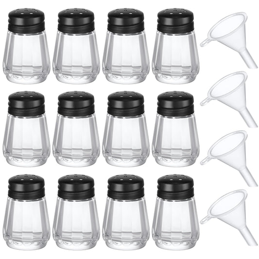 Potchen 0.5 oz Small Salt and Pepper Shakers with Funnels Clear Mini Glass Seasoning Jars Bulk Tiny Spice Glass for Wedding Party Restaurant Home Kitchen Travel Camp