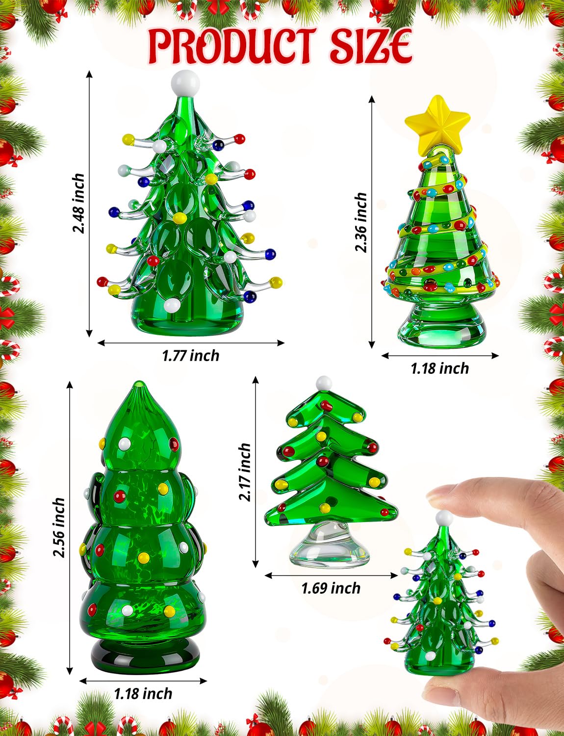 ALDMIO 4Pcs Blown Glass Christmas Tree Decor, Mini Christmas Tree Figurines Art Decorations for Home Festival Xmas Decoration