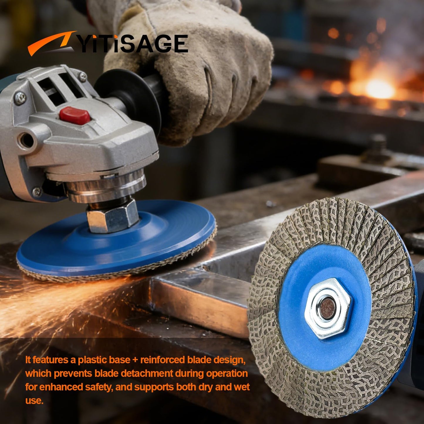 YITISAGE 4.5" Diamond Flap Disc,Plastic Back Grinding Wheel for Marble,Ceramics,Sander Tile,Stone,Glass,Concrete(Grit 120-1pc)
