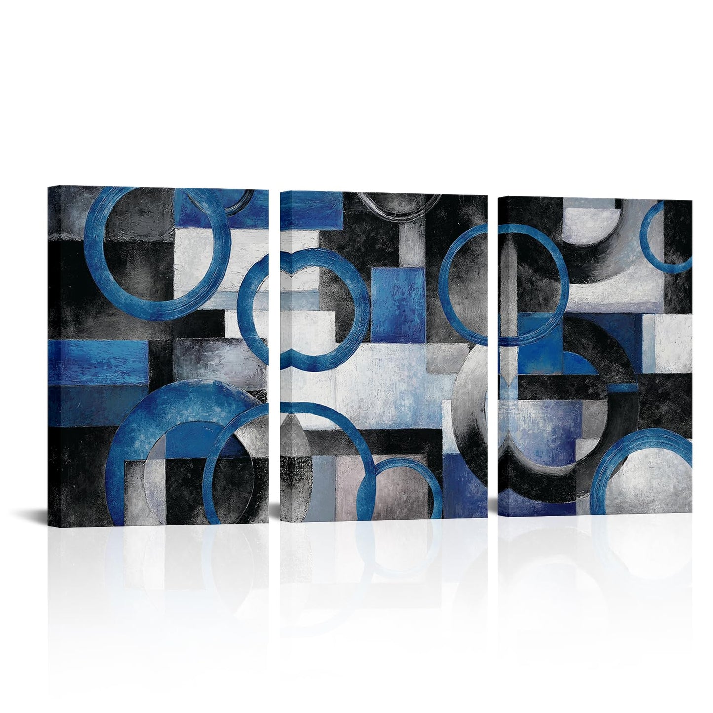 HOMEOART Wall Art for Living Room Decor Large Abstract Framed Prints for Bedroom Decor, Aesthetic Painting Home Decoration 16x24inch, Set of 3 Pieces (Blue)