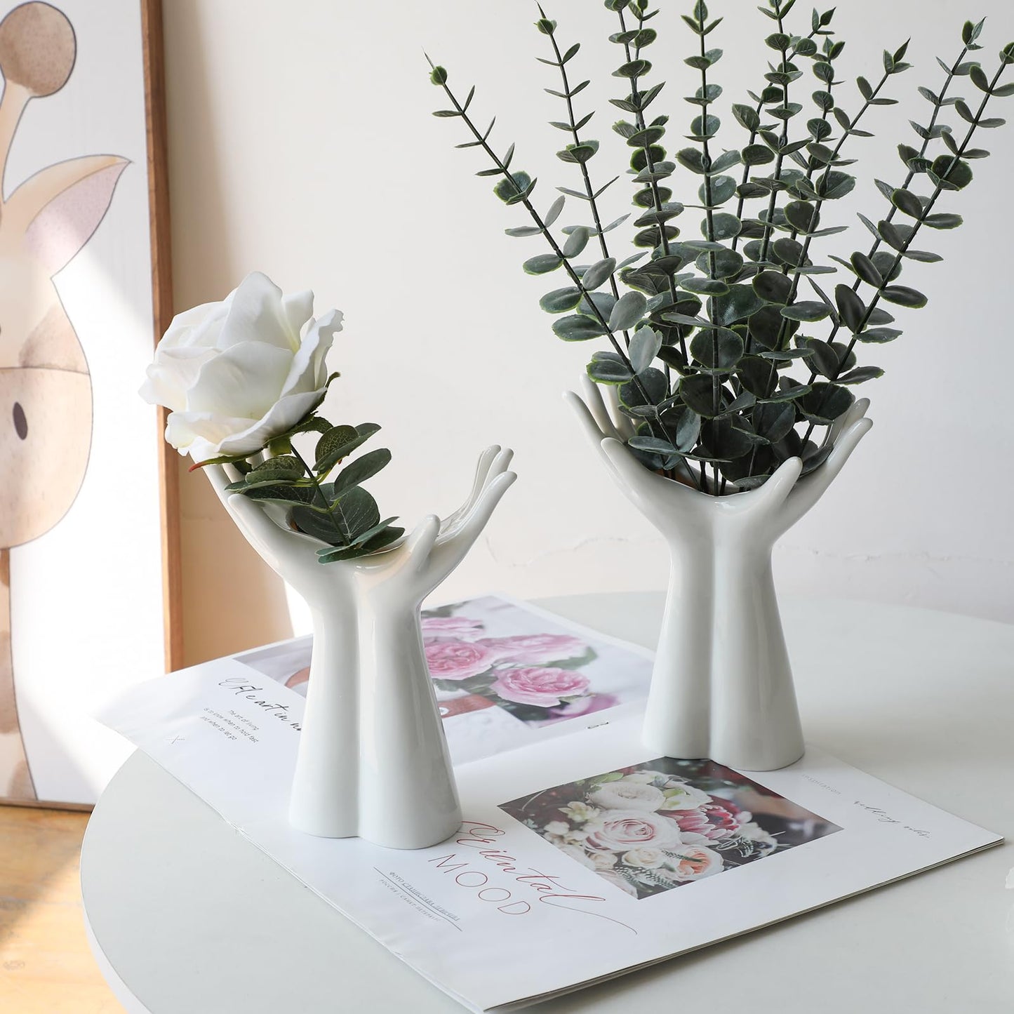 White Ceramic Hand Vase, Arm Bud Flower Vase Cute Unique Boho Minimalism Female Form Body Aesthetic Decorative Modern Nordic Style for Home Living Room Office Decor (Medium)
