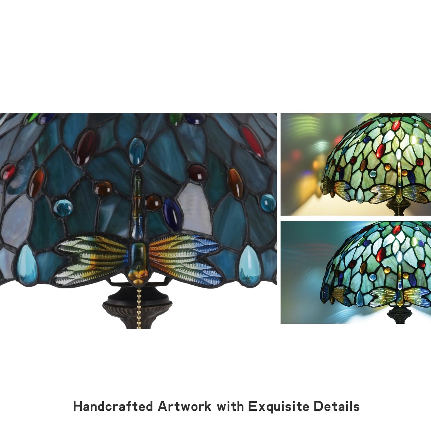 Msrzuds Tiffany Style Stained Glass Table Lamp 12-inch Dia Ocean Blue Dragonfly Design Lampshade Vintage Nightstand Light for Bedroom Dorm Living Hallway Cottage Office Cafe Ceremony Housewarming Gift
