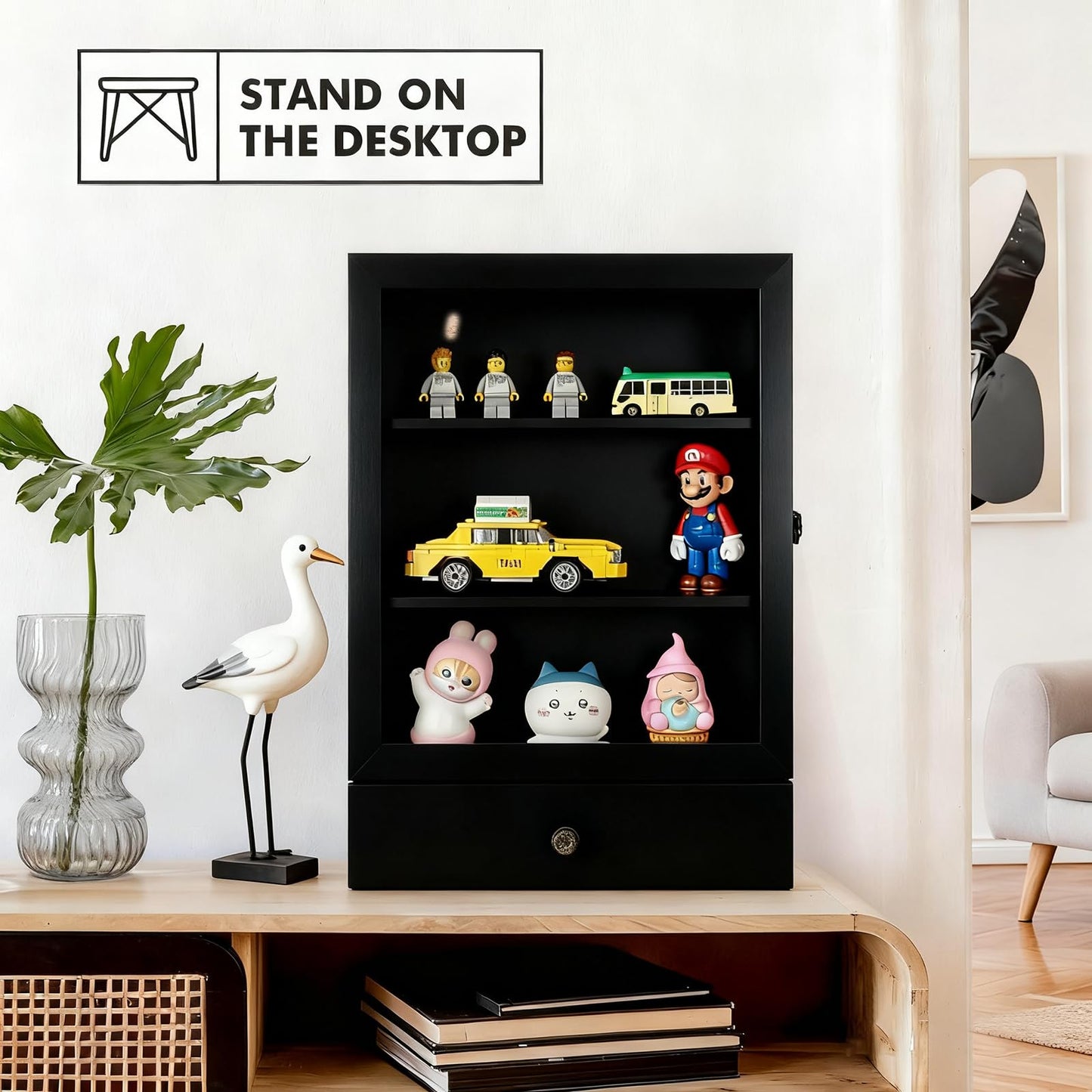 Shadow Box with Drawer & Hanging Hook – 3D Display Case for Photos, Awards, Medals & Keepsakes | Hidden Storage Organizer | Glass Front Frame (White)
