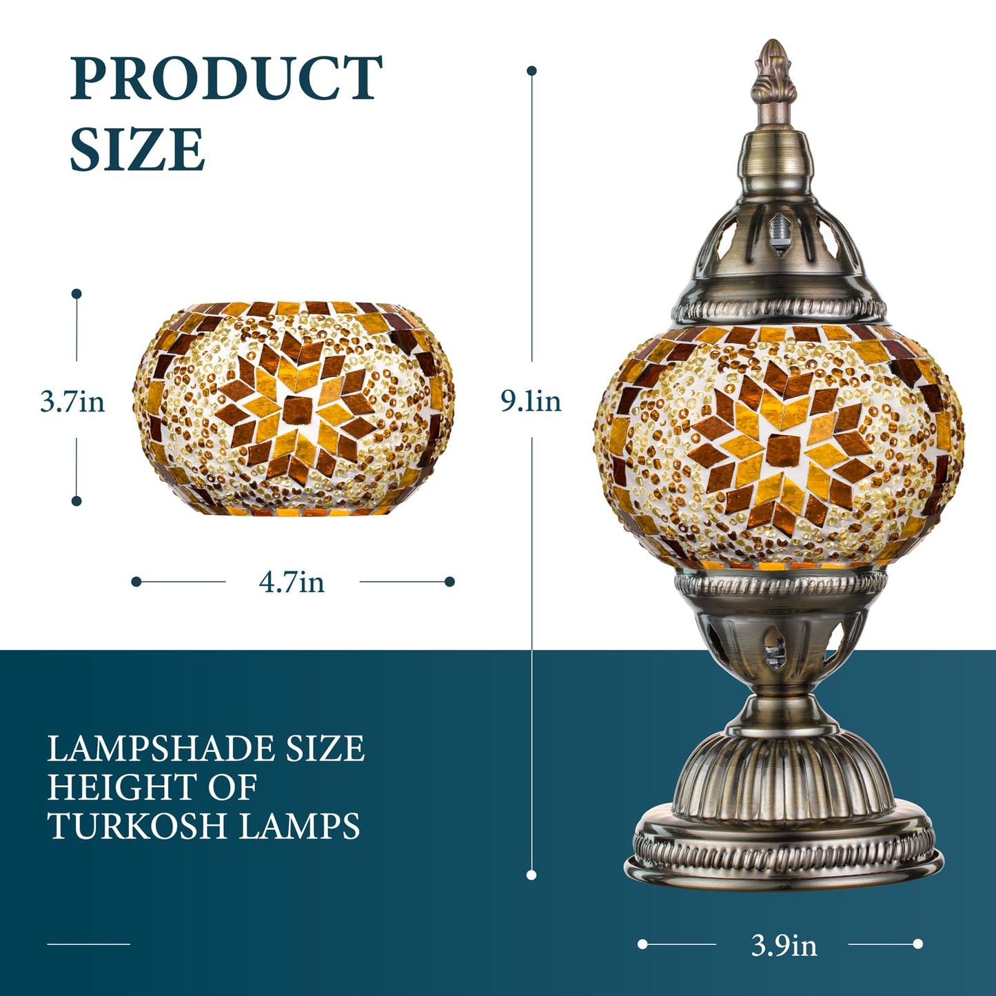 Marrakech Turkish Table Lamp with Bronze Base，Handmade Yellow Moroccan Tiffany Style Mosaic Glass Night Stand Light Fixture Including LED Bulb for Living Room Bedroom Decor (Yellow)