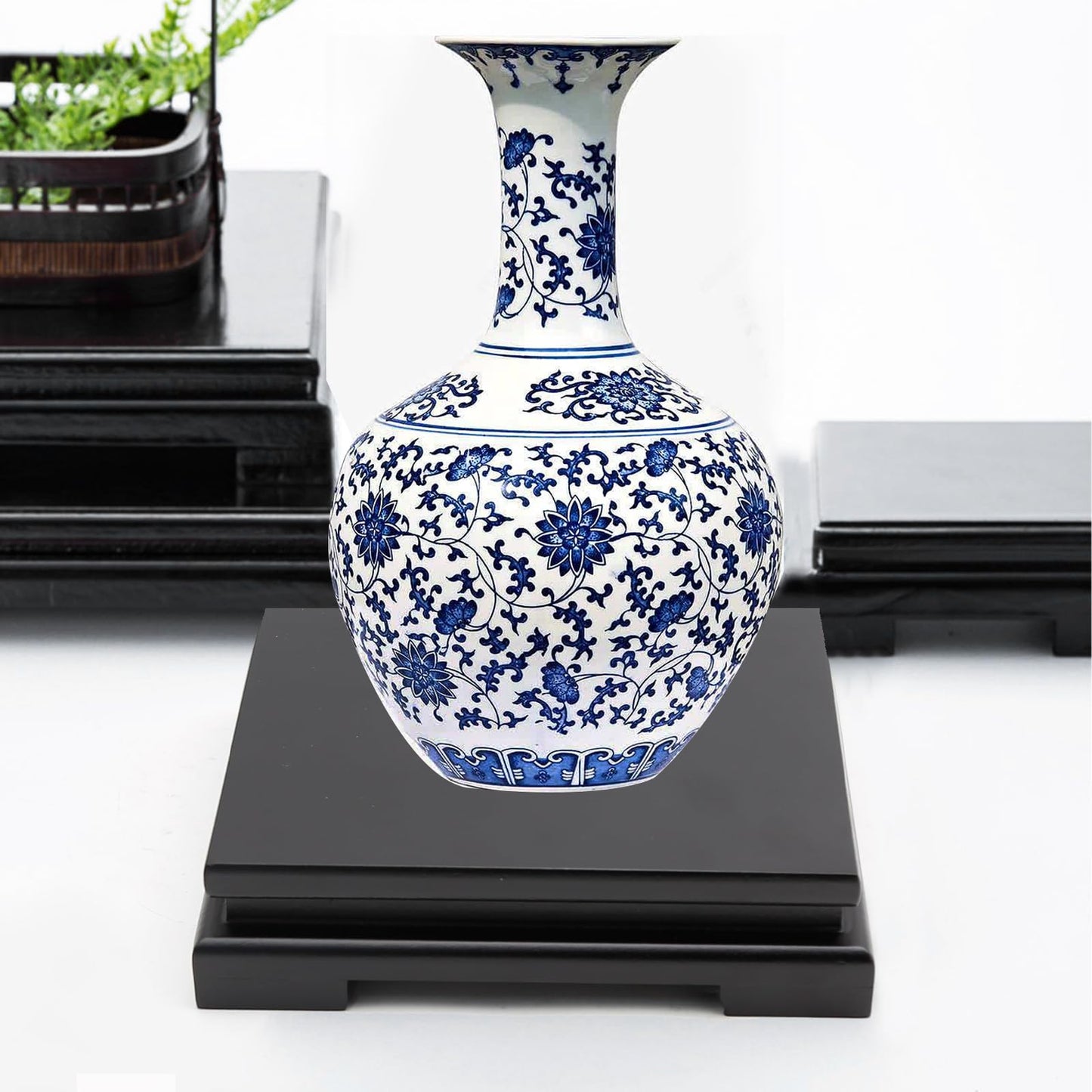MDEOOSKY Wooden Display Stand Rectangle Wood Display Base Display Risers Rectangle Vase Riser Teapot Aquarium Lamp Base Home Decoration 7.68" W x 6.29" D x 1.69" H (Black)
