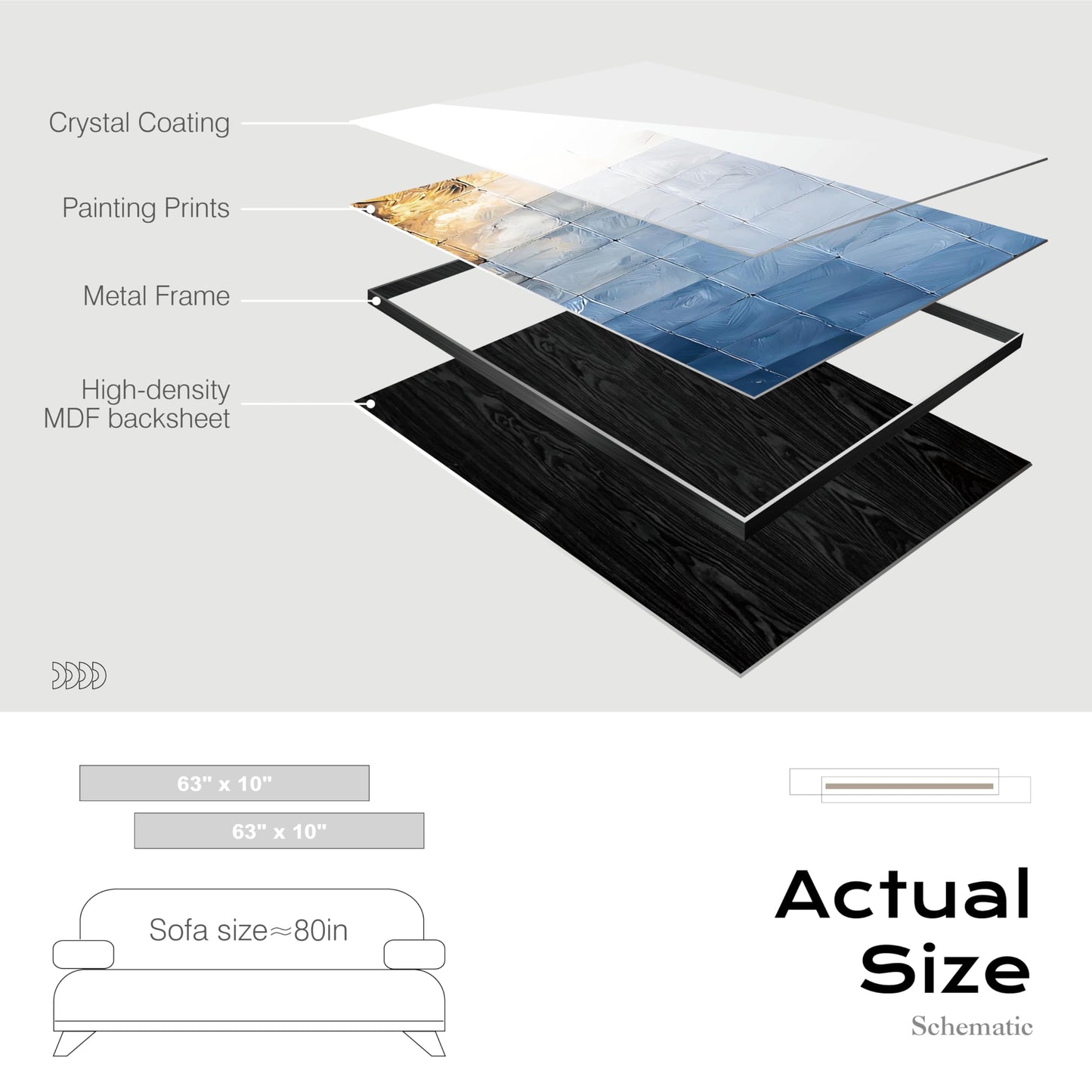 Large Framed Long Narrow Vertical Abstract Wall Art Set of 2, Premium Crystal Porcelain Canvas Prints, Black White Gold Modern Design - Perfect for Entryway, Hallway, Living Room, Bedroom - 63x10 inch