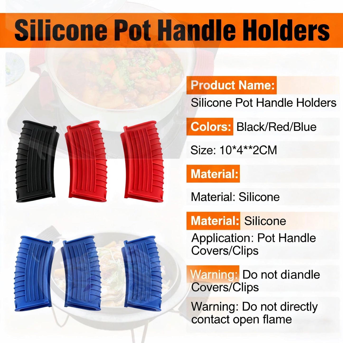 Geettcaifu 4 Pcs Silicone Assist Hot Pan Handle Holder, Hot Skillet Handle Covers, Pot Holder Sleeve, Non-Slip Heat Resistant Pan Grip Cover for Cast Iron Woks Frying Pans Griddles Casserole - Red