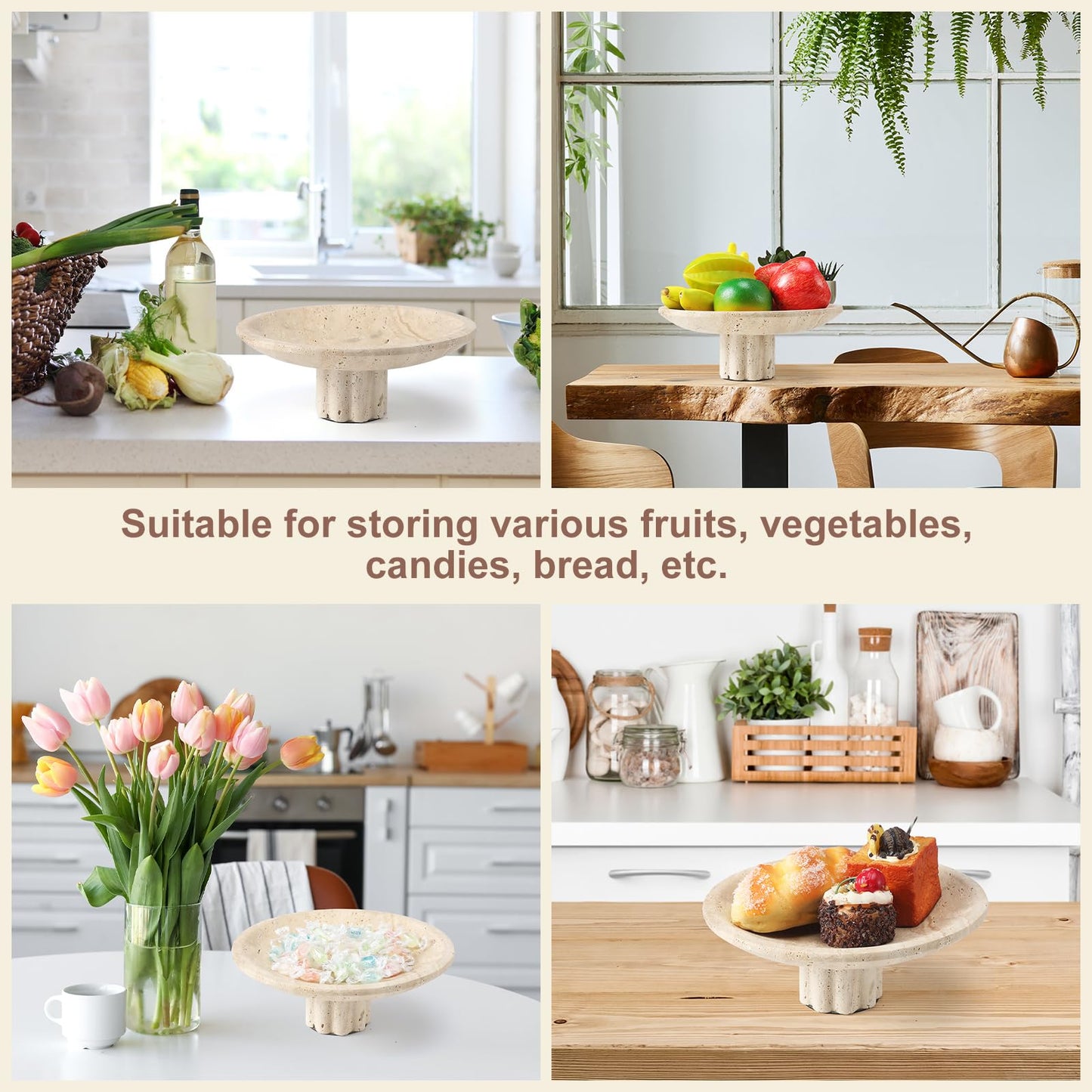 Honeydak Travertine Fruit Bowl for Kitchen Counter Large 10" Decorative Fruit Bowl Key Basket for Entryway Table and Modern Home Decoration, Kitchen Storage