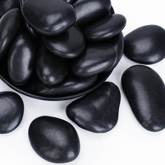 Pulovin 20 lbs Black Stones for Plants Indoor, 2-3 Inch Decorative River Rocks for Plants, Flower Pots, Vase, Polished Garden Stones for Outdoor Landscaping, Walkways, Yard