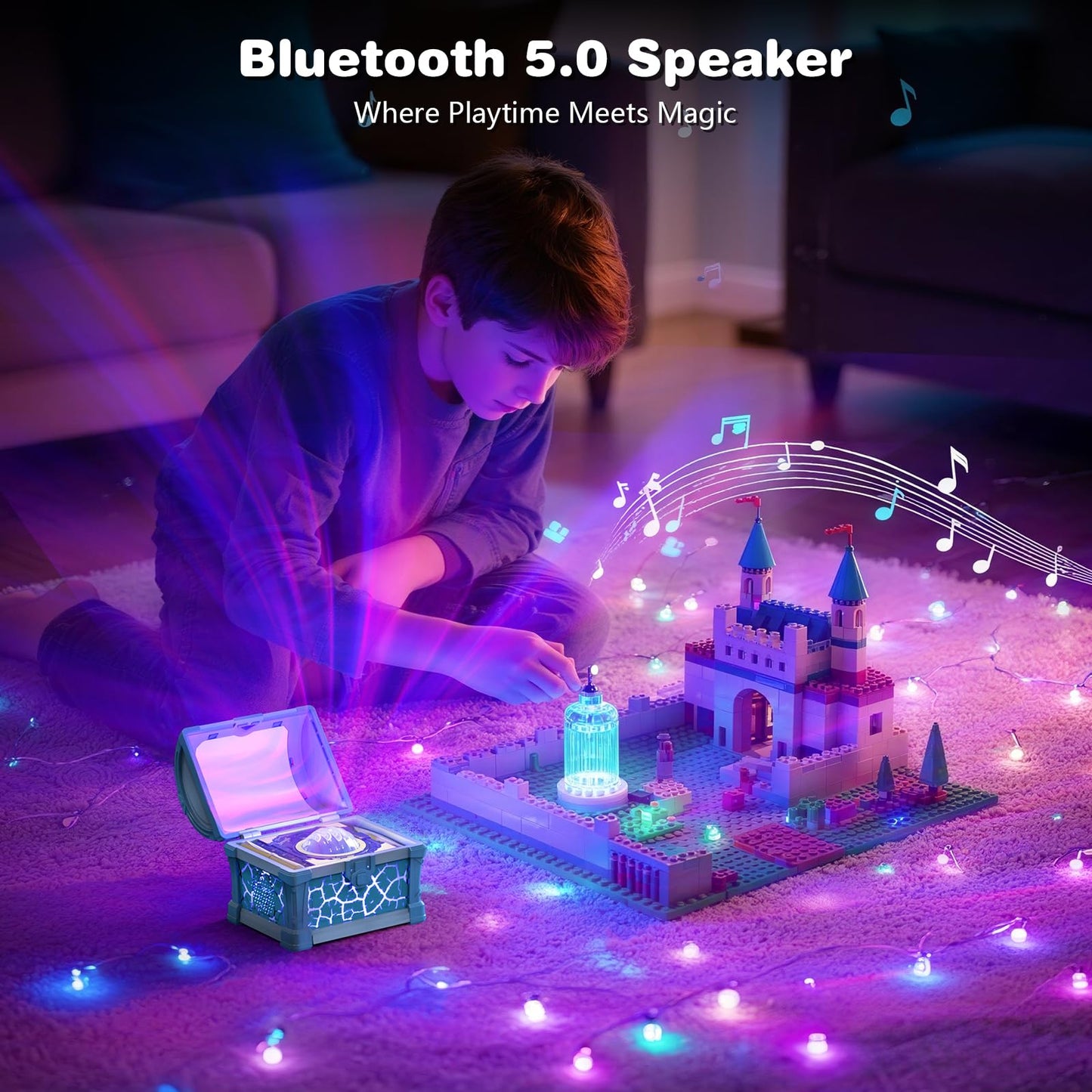 Northern Light Galaxy Projector Treasure Chest Projection – Aurora Projectior with White Noise and Bluetooth Speaker, Night Light Boy Room Decor, Gift for Kids Teen (Blue)