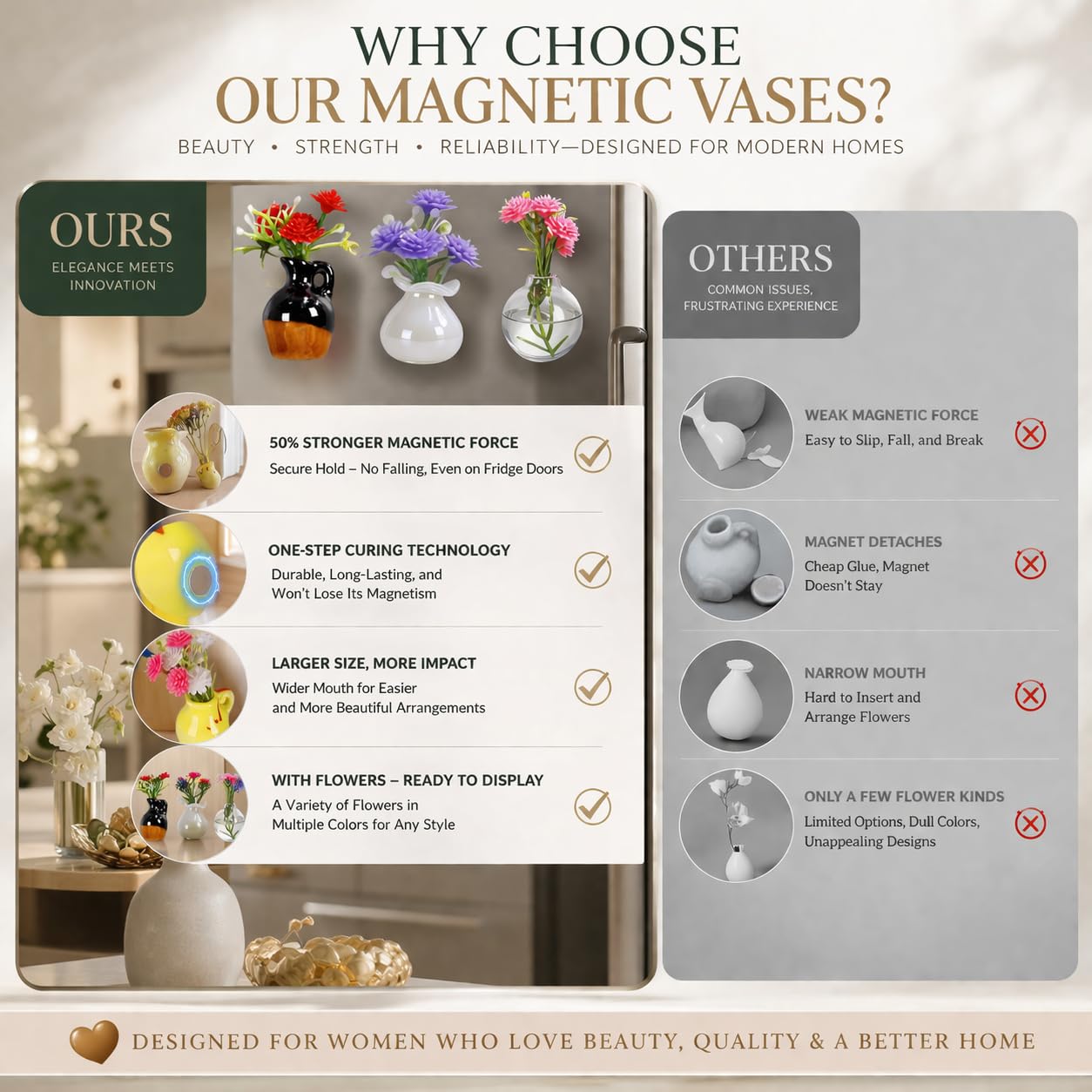 Oasis Origin Hand-Blown Mini Vase Magnets for Fridge, Set of 10 Artisan Glass & Ceramic Bud Vases, Each One Unique, Tiny Garden Decor Gift for Mom, Teachers & Coworkers