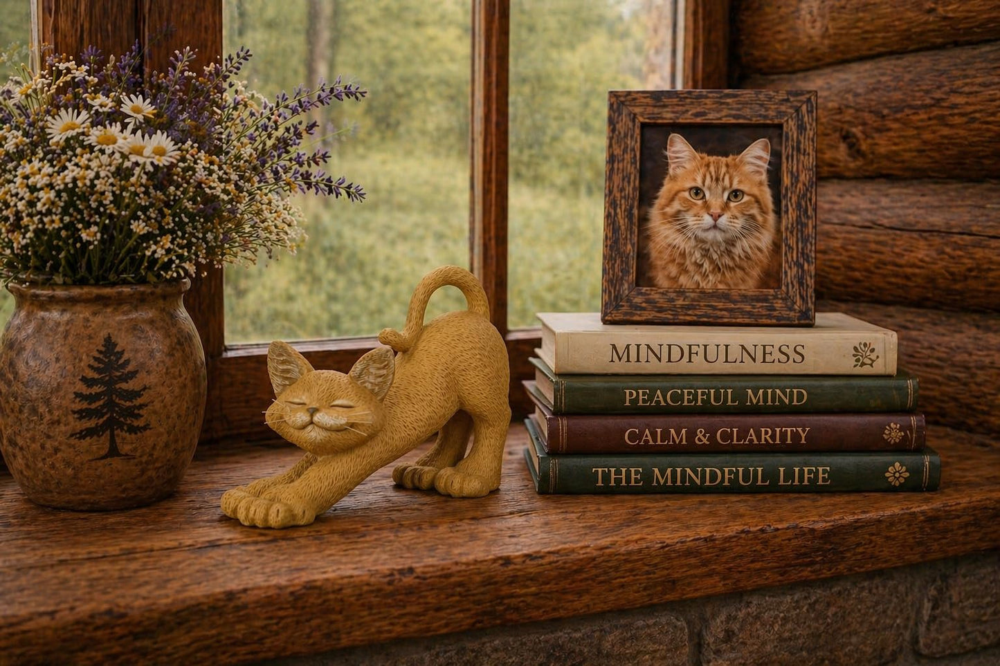 Stretching Orange Cat Figurine – 3 Inch Cute Cat Statue, Yoga Cat Decor for Home, Desk or Shelf, Rustic Cabin Style Animal Figurine Gift for Cat Lovers