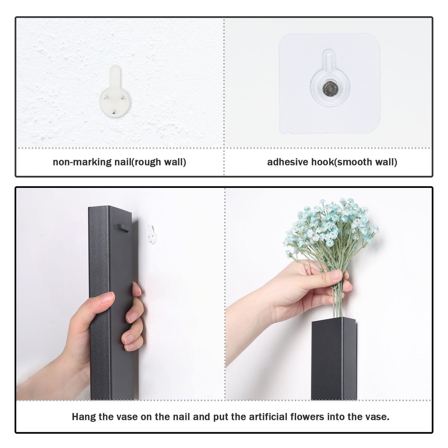 Pretty Jolly Wall Decor Babys Breath Metal Planter Modern Boho Home Vase,Artificial Flowers Indoor Wall Sculpture for Living Room, Bedroom White Set of 2 Gold