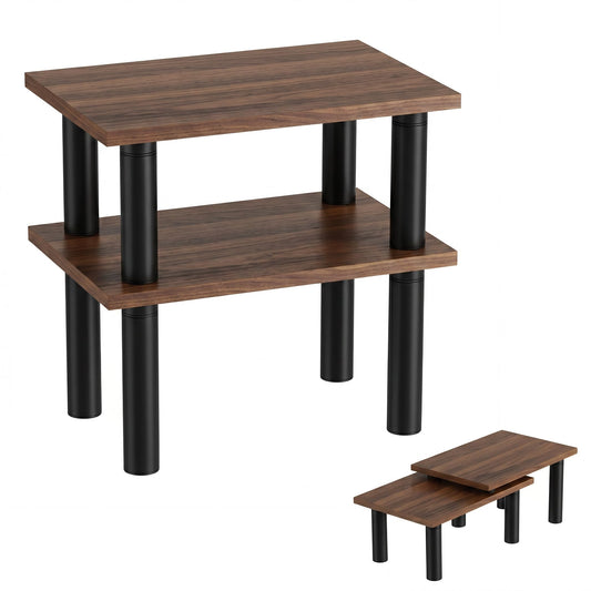Cabinet Organizer Shelf, 2 Tier Countertop Spice Rack for Kitchen Counter, Seasoning Organizer with Wood-Grain Shelves, Kitchen Countertop Organizer for Spices, Sauces and Small Items (2 Pcs, Brown)