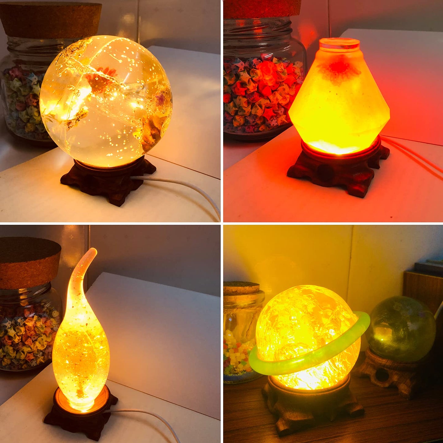 Voaesdk 2PCS Root Carving Wooden Light Display Bases,2 Inch Wood LED Lighted Stand Bases with USB Plug,Available for Resin Crafts Crystal Glass Ball Sphere Light Bulb Projects