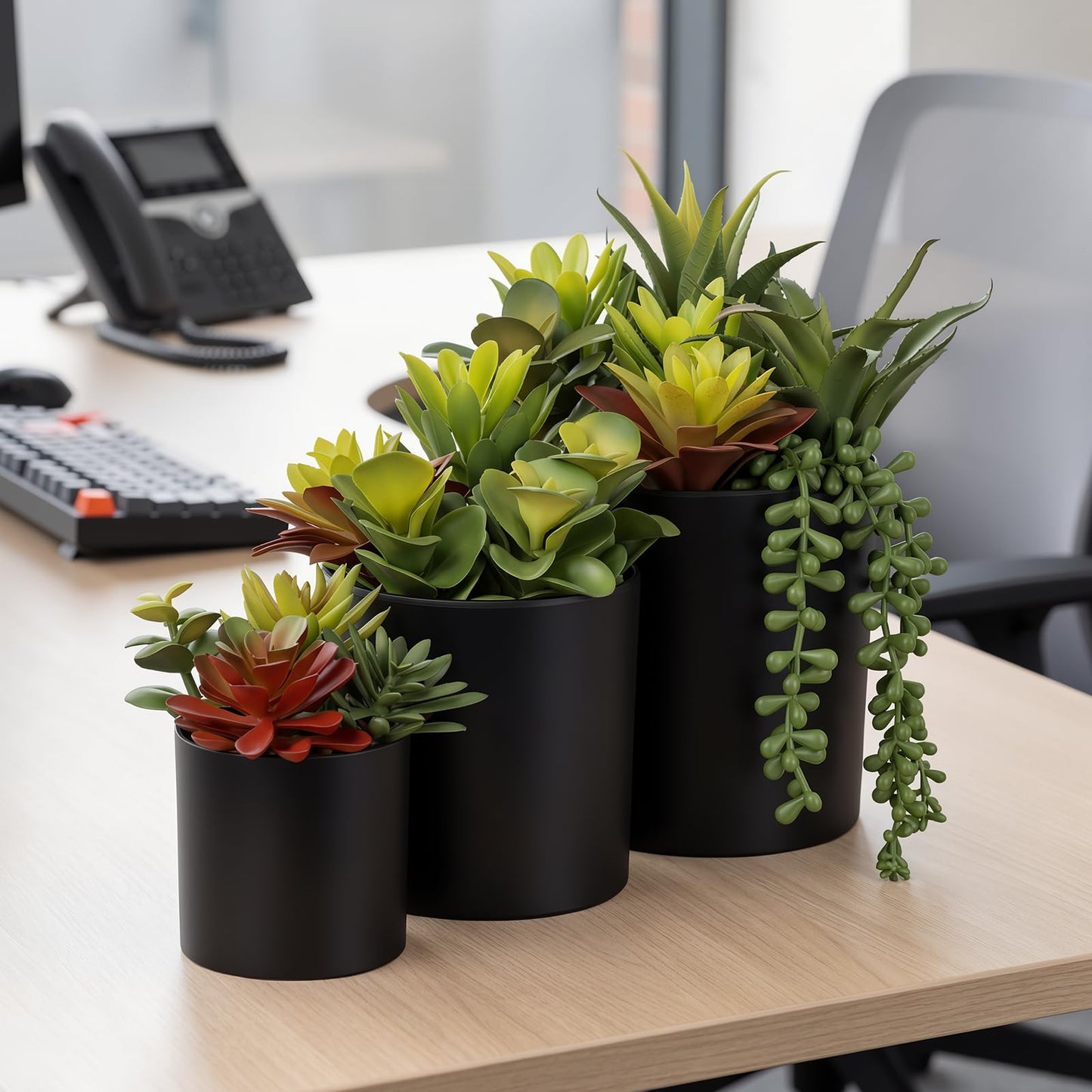 LeafVerse Artificial Succulents 3 Pack - UV Resistant Faux Plants with Pots for Indoor Outdoor Decor - Lifelike Small Fake Potted Plants for Home Office Desk Bathroom Bedroom Shelf Aesthetic