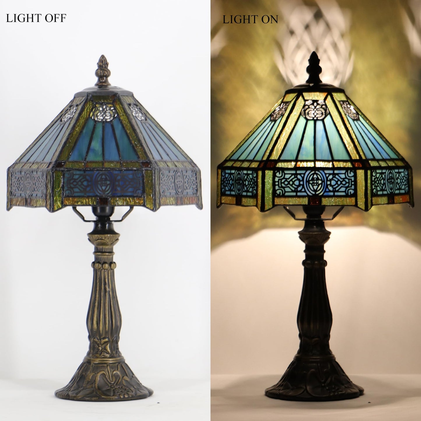 HZYFFYU Small Stained Glass Table Lamp Mini Stained Glass Lamp Memory Sympathy Desk Reading Light 8X14 Inch (Hexagon Mission Style)