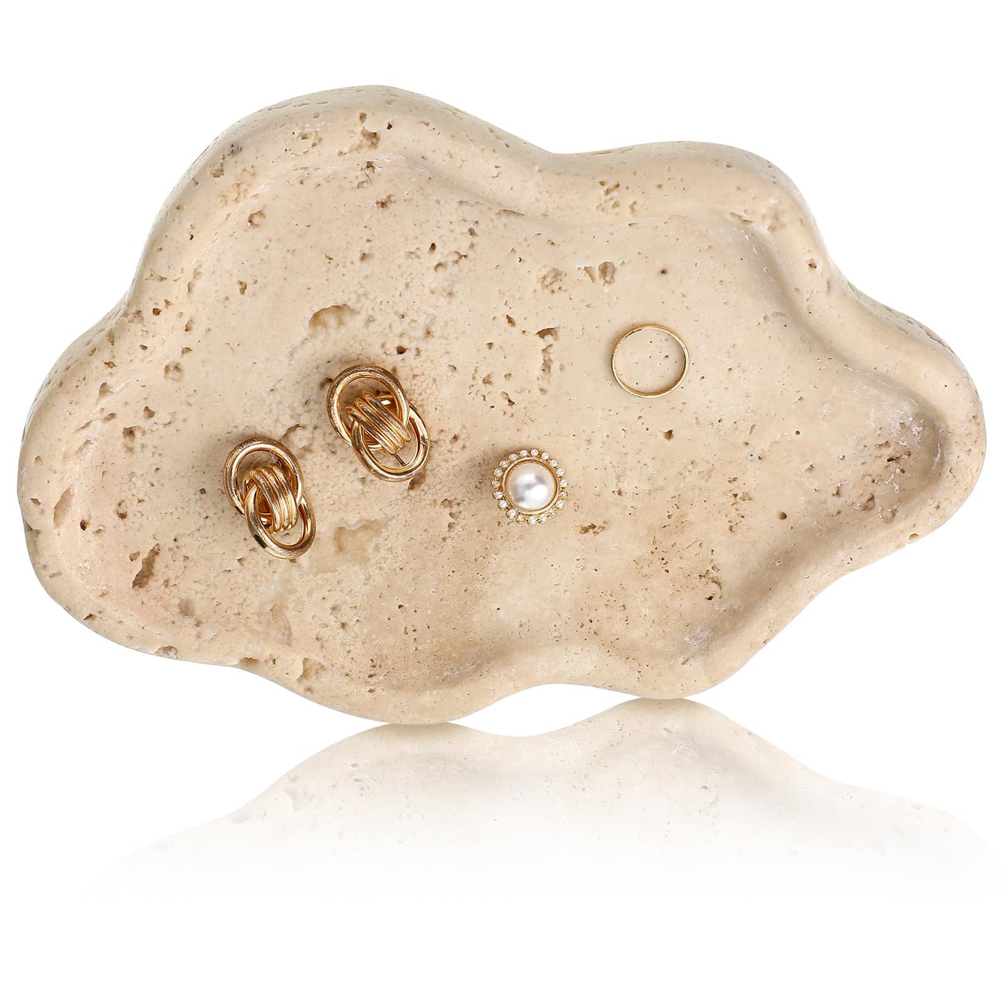 Briwooody Natural Travertine Jewelry Dish Tray Cloud Shape, Jewelry Trays 7.6 x 5.31 x 0.59 Inches Cloud Stone Trays Marble Dish Trinket Ring Key Salver Aesthetic Gift for Women Home Table Room Decor