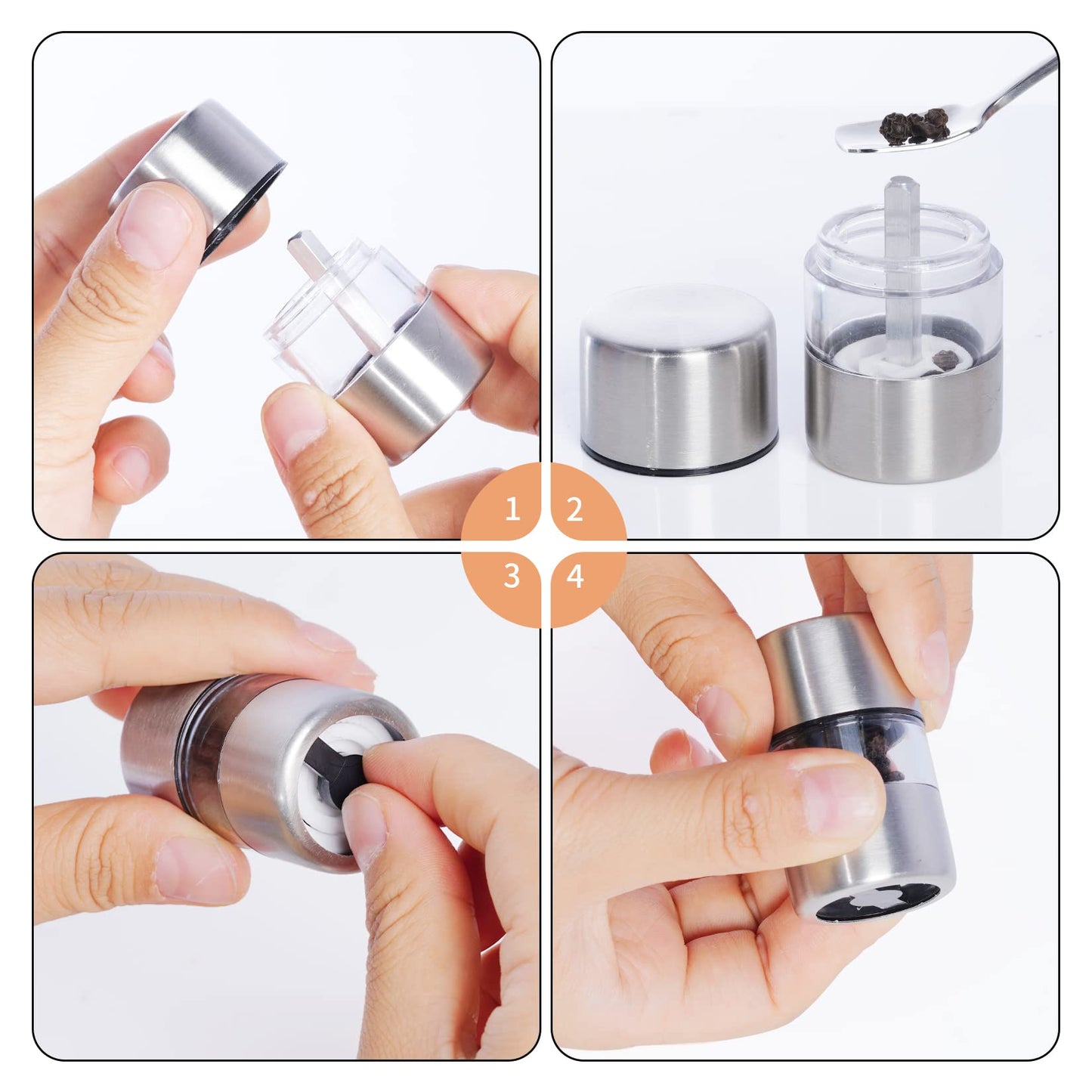 Miayon 4Pcs Mini Salt and Pepper Grinder Shakers for Home Restaurant Camping Travel